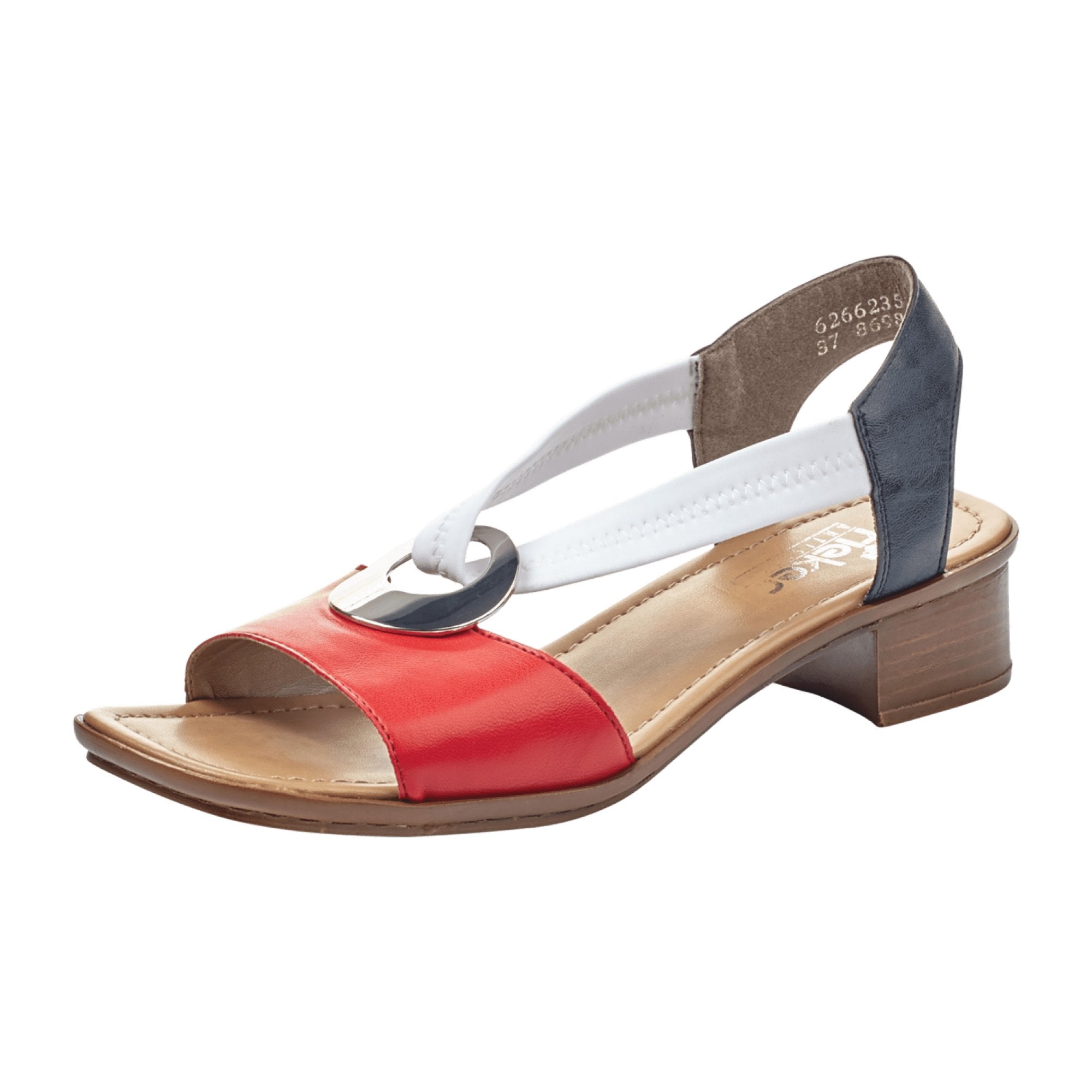 Rieker Women's Colorful Sandals with Elastic Straps and Block Heel