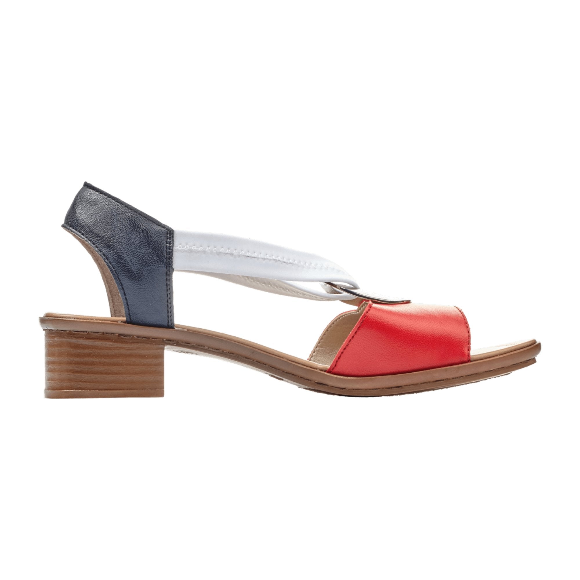 Rieker Women's Colorful Sandals with Elastic Straps and Block Heel