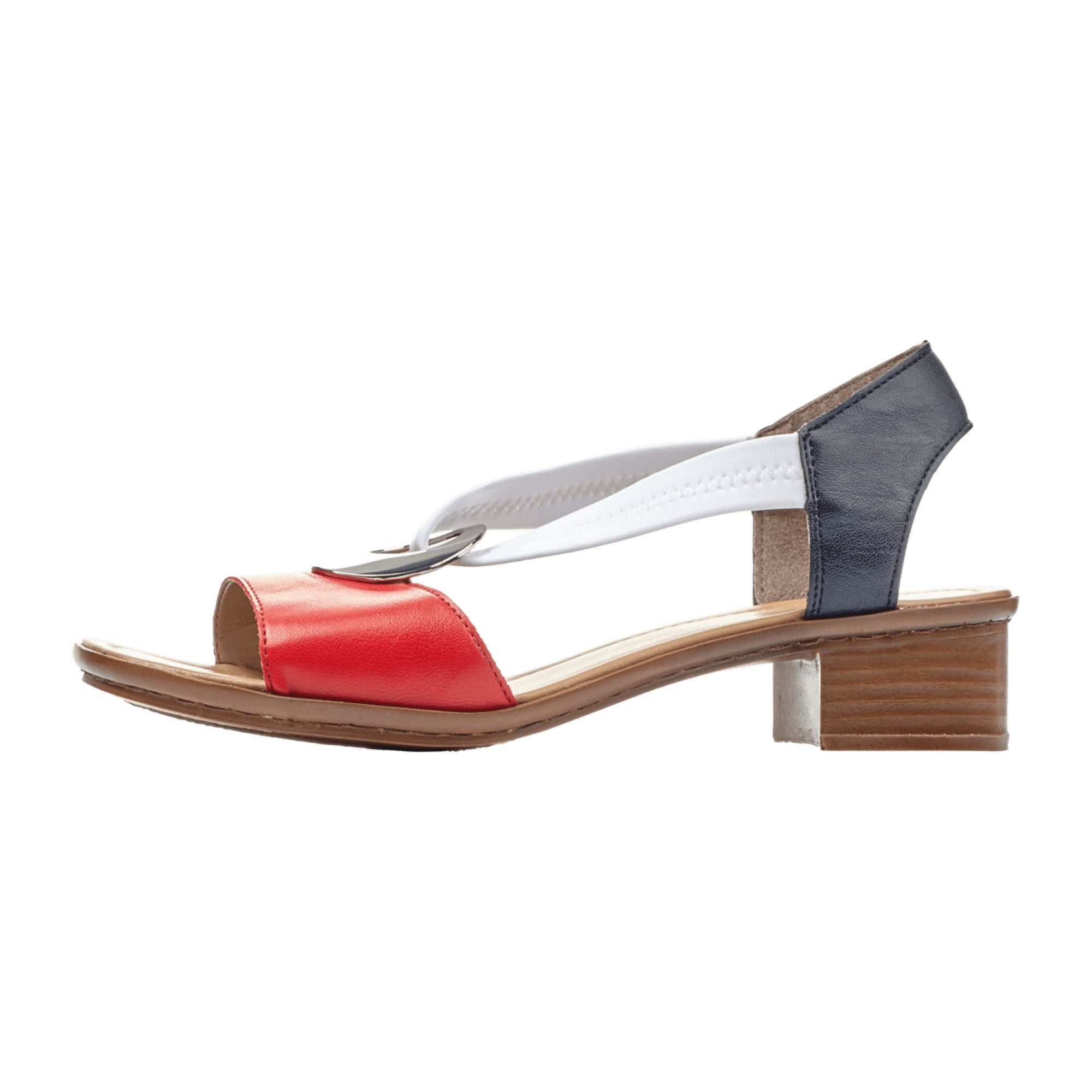 Rieker Women's Colorful Sandals with Elastic Straps and Block Heel