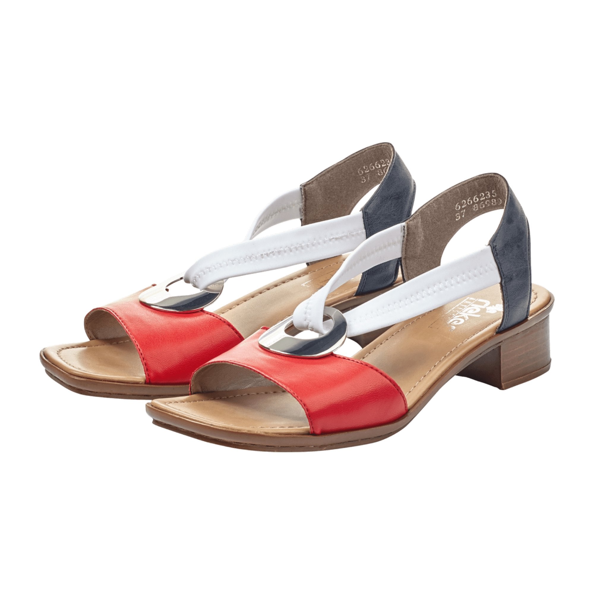 Rieker Women's Colorful Sandals with Elastic Straps and Block Heel