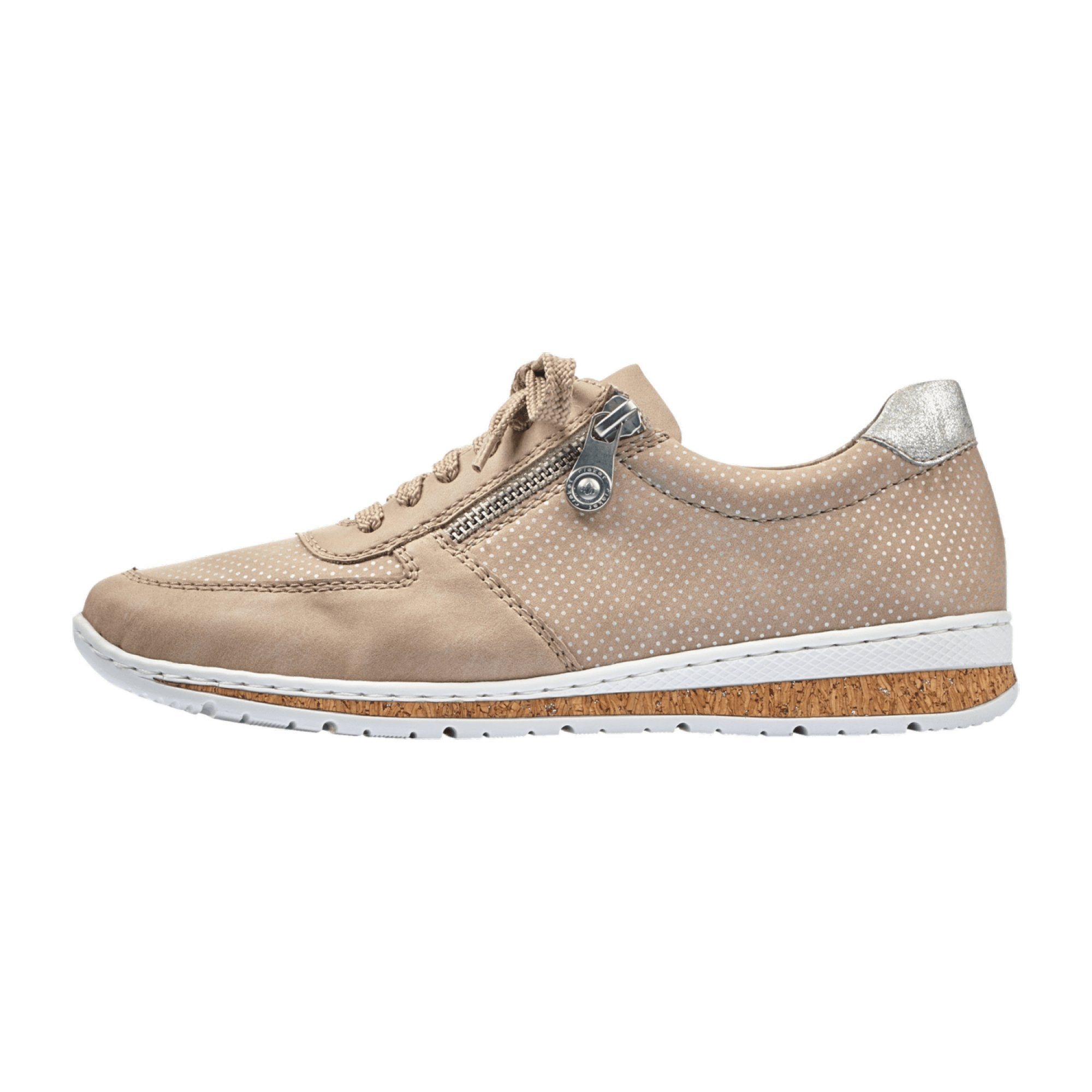 Rieker Beige Lace-Up Shoes for Women, Comfortable Flat Sneakers