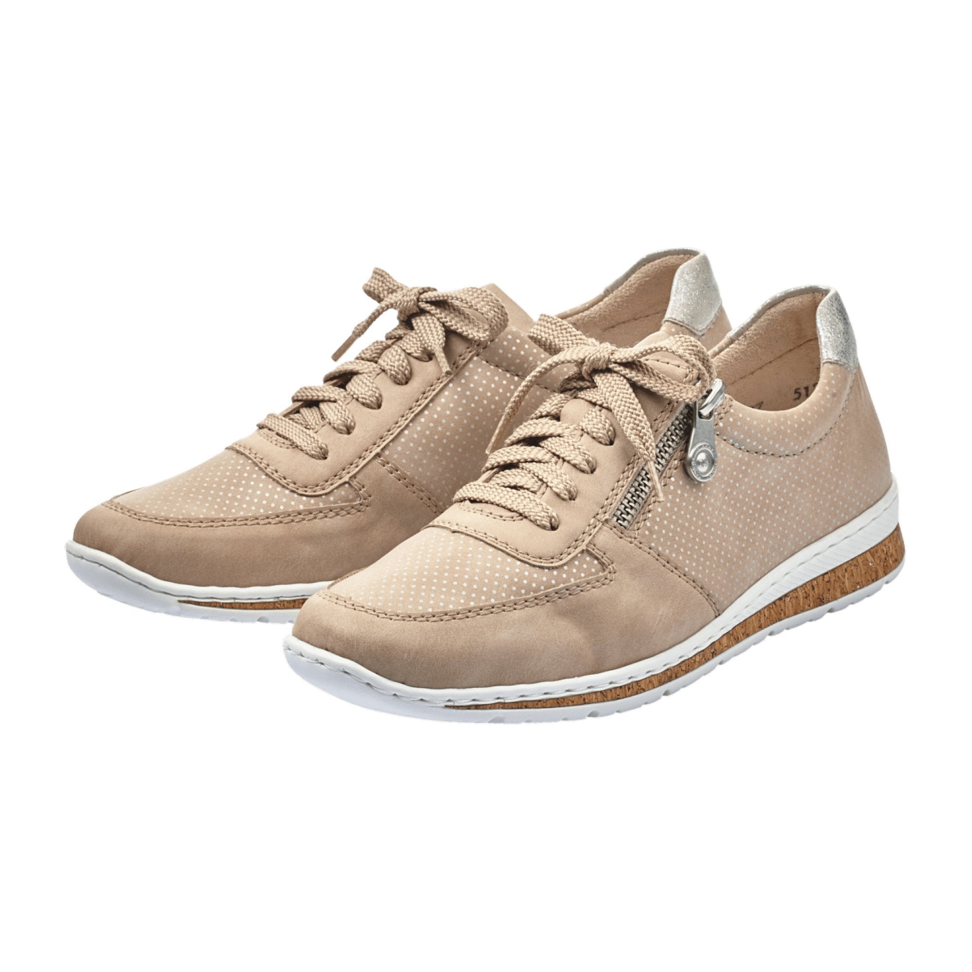 Rieker Beige Lace-Up Shoes for Women, Comfortable Flat Sneakers