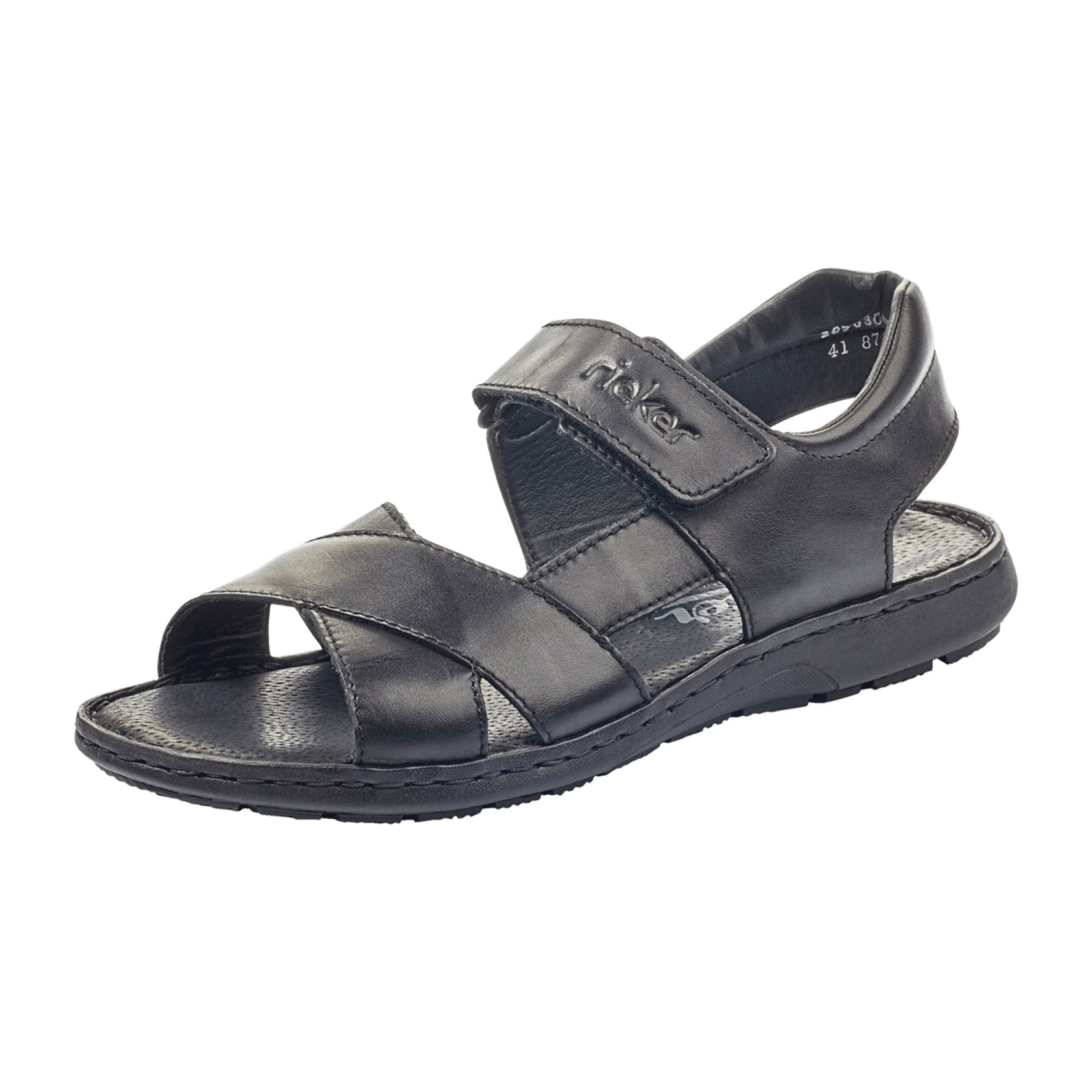 Rieker Men's Black Leather Sandals with Velcro Closure and Wedge Heel - Bartel-Shop