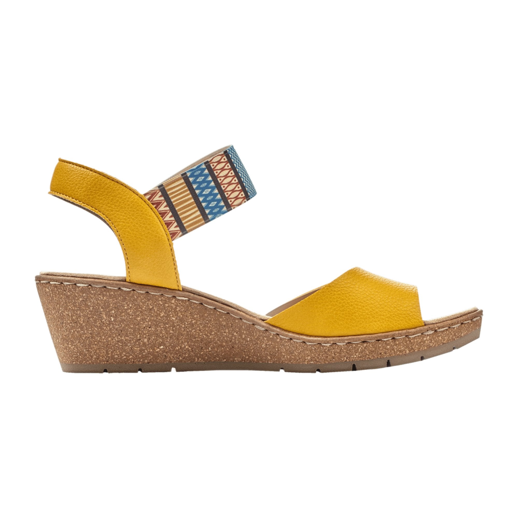 Rieker Women's Yellow Sandals with Elastic Band and Comfortable Textile Insole