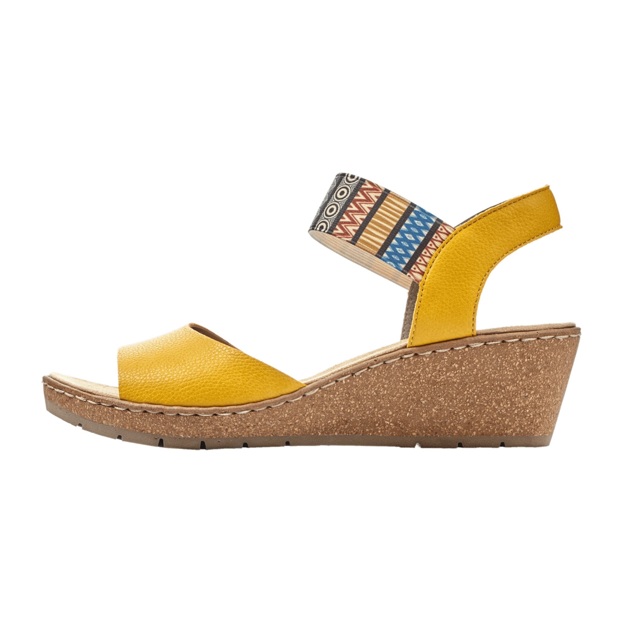 Rieker Women's Yellow Sandals with Elastic Band and Comfortable Textile Insole