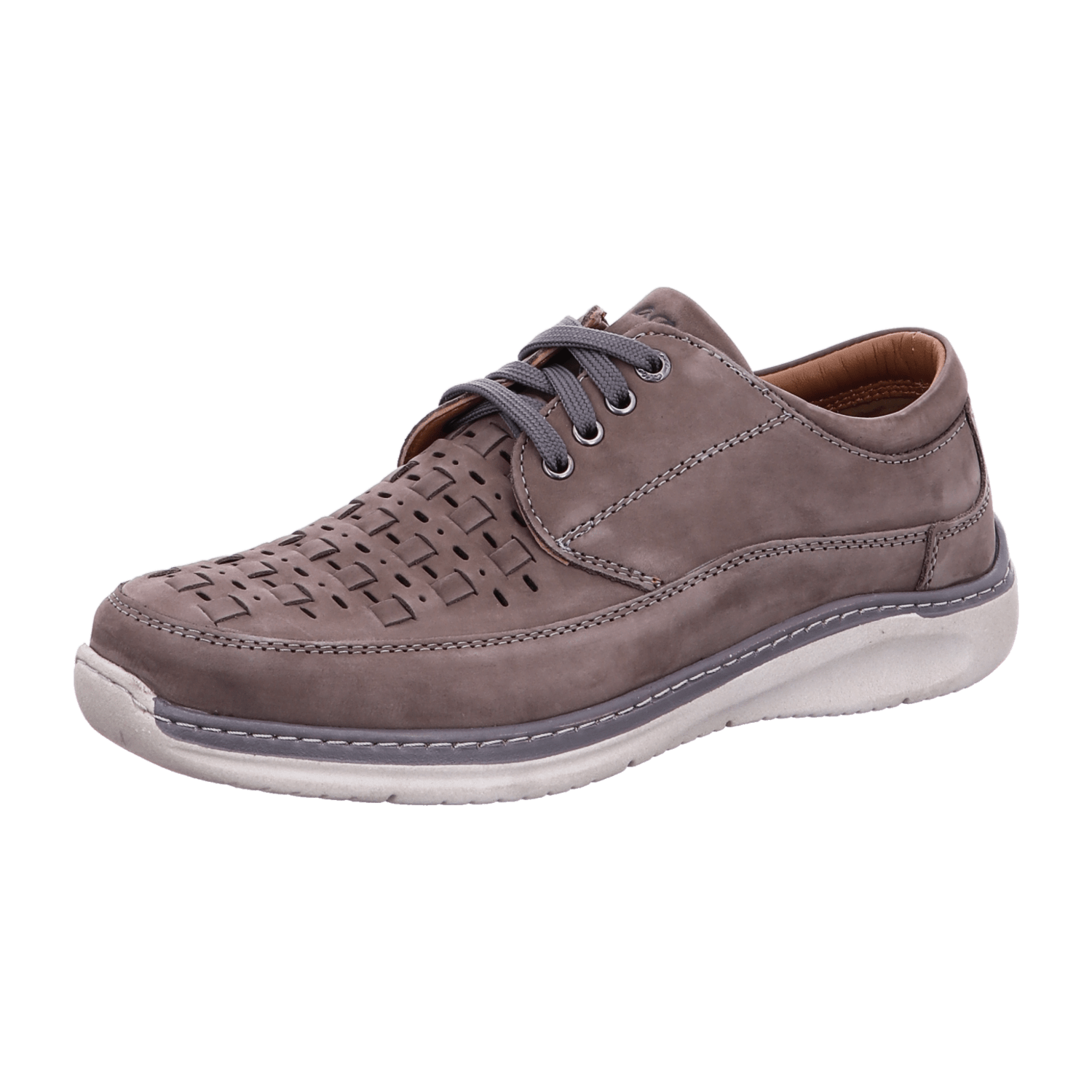 ARA Men's Gray Smooth Leather Brogue Oxford Shoes with Round Toe