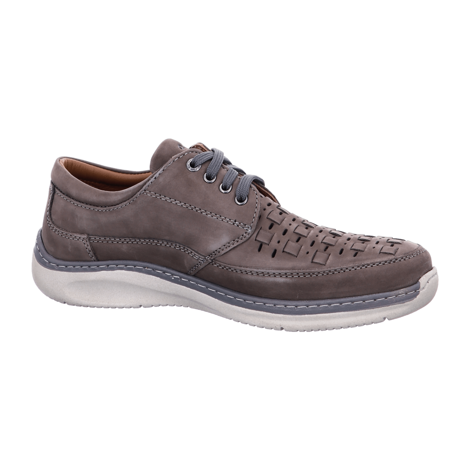 ARA Men's Gray Smooth Leather Brogue Oxford Shoes with Round Toe