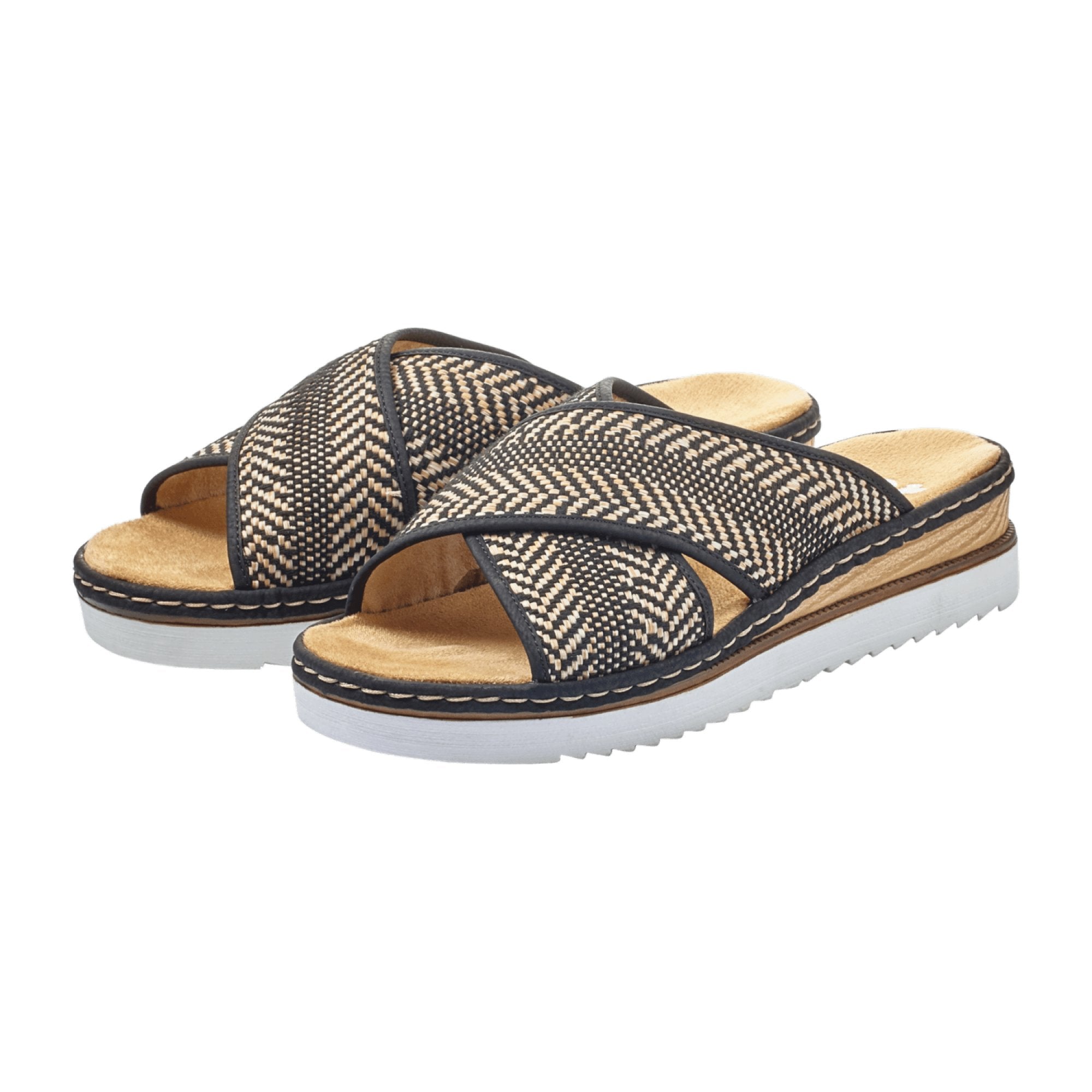 Rieker Women's Black Slip-On Wedge Sandals Comfortable Open Toe Shoes