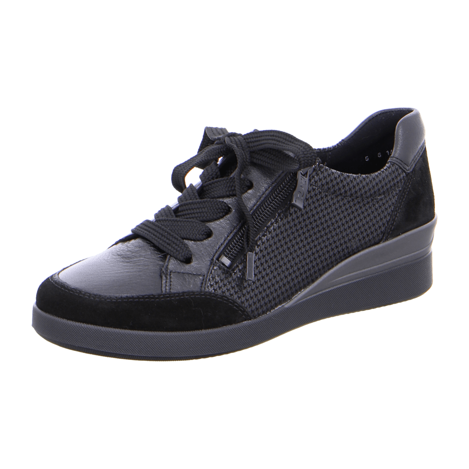 ARA LAZIO Women's Sneakers in Black Smooth Leather with Lace-Up Closure and Round Toe