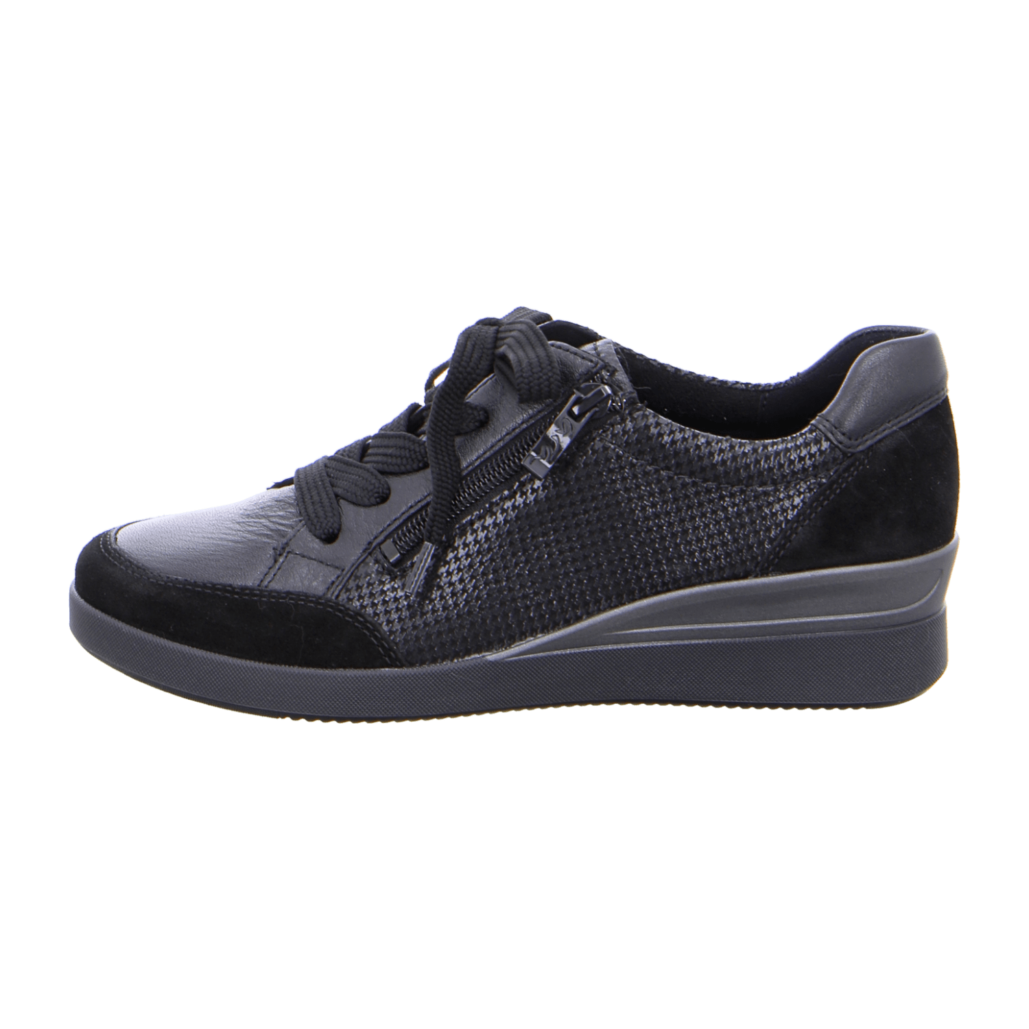 ARA LAZIO Women's Sneakers in Black Smooth Leather with Lace-Up Closure and Round Toe
