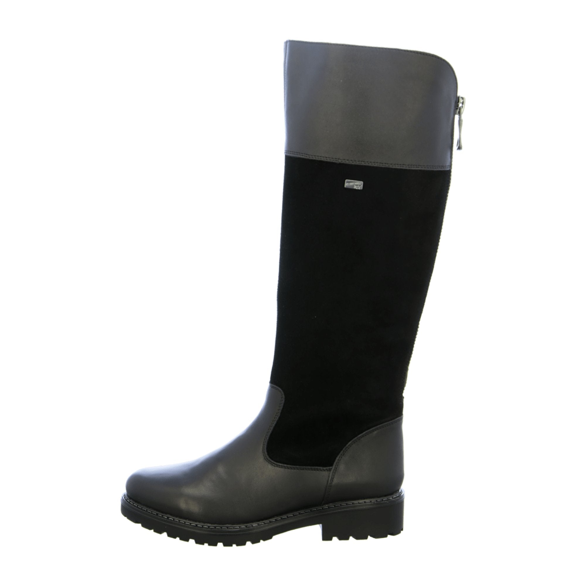 Remonte Black Knee-High Leather Boots for Women with Block Heel and Zipper - Bartel-Shop