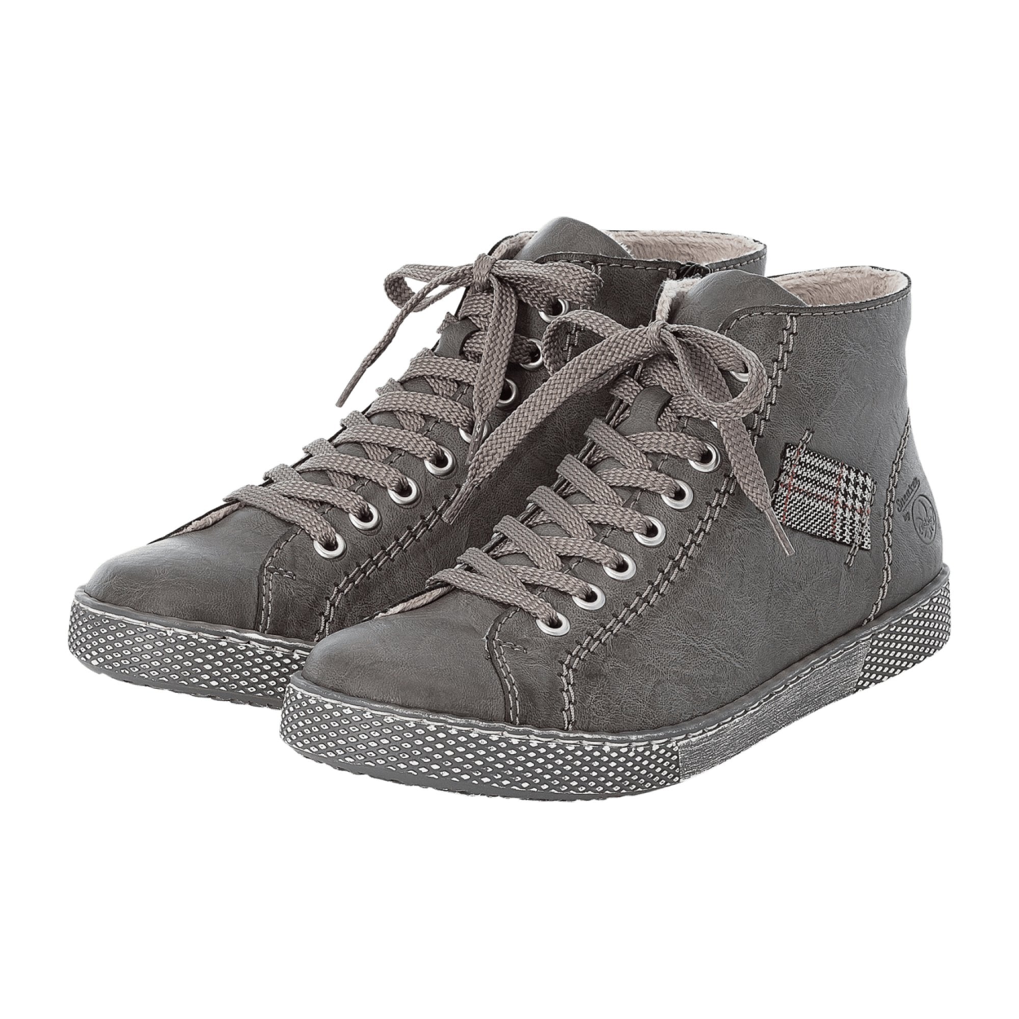 Rieker Women's Grey Lace-Up Ankle Boots with Warm Lining Comfortable Casual Shoes
