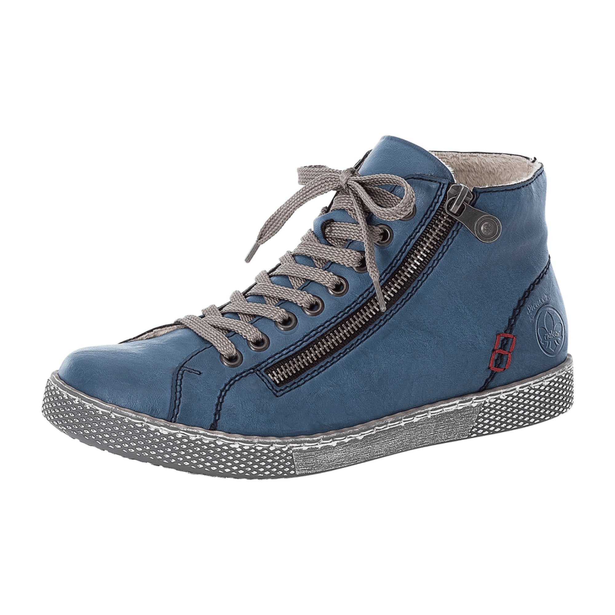 Rieker Women's Blue Lace-Up Ankle Boots with Cold Lining and Flat Heel