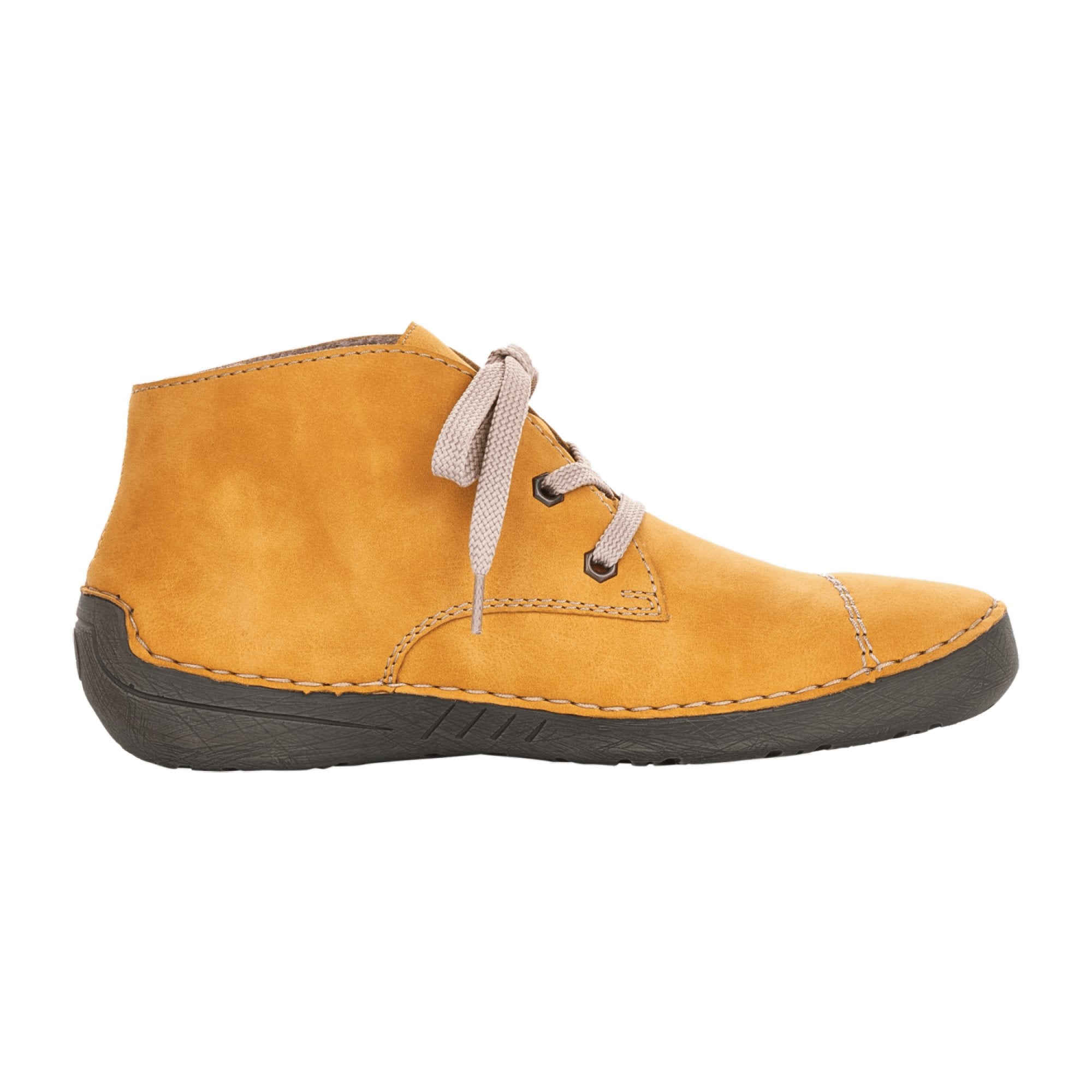Rieker Women's Yellow Lace-Up Ankle Boots with Warm Lining and Plaid Detail