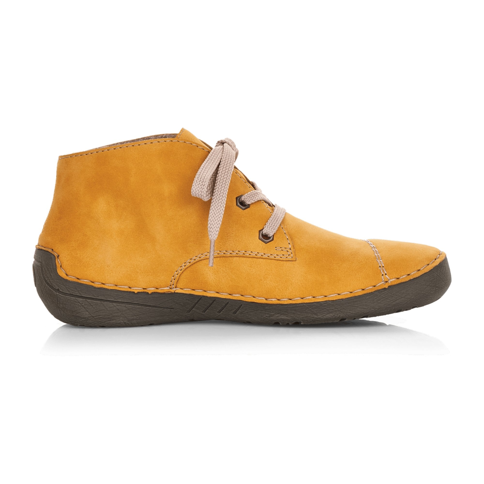 Rieker Women's Yellow Lace-Up Ankle Boots with Warm Lining and Plaid Detail
