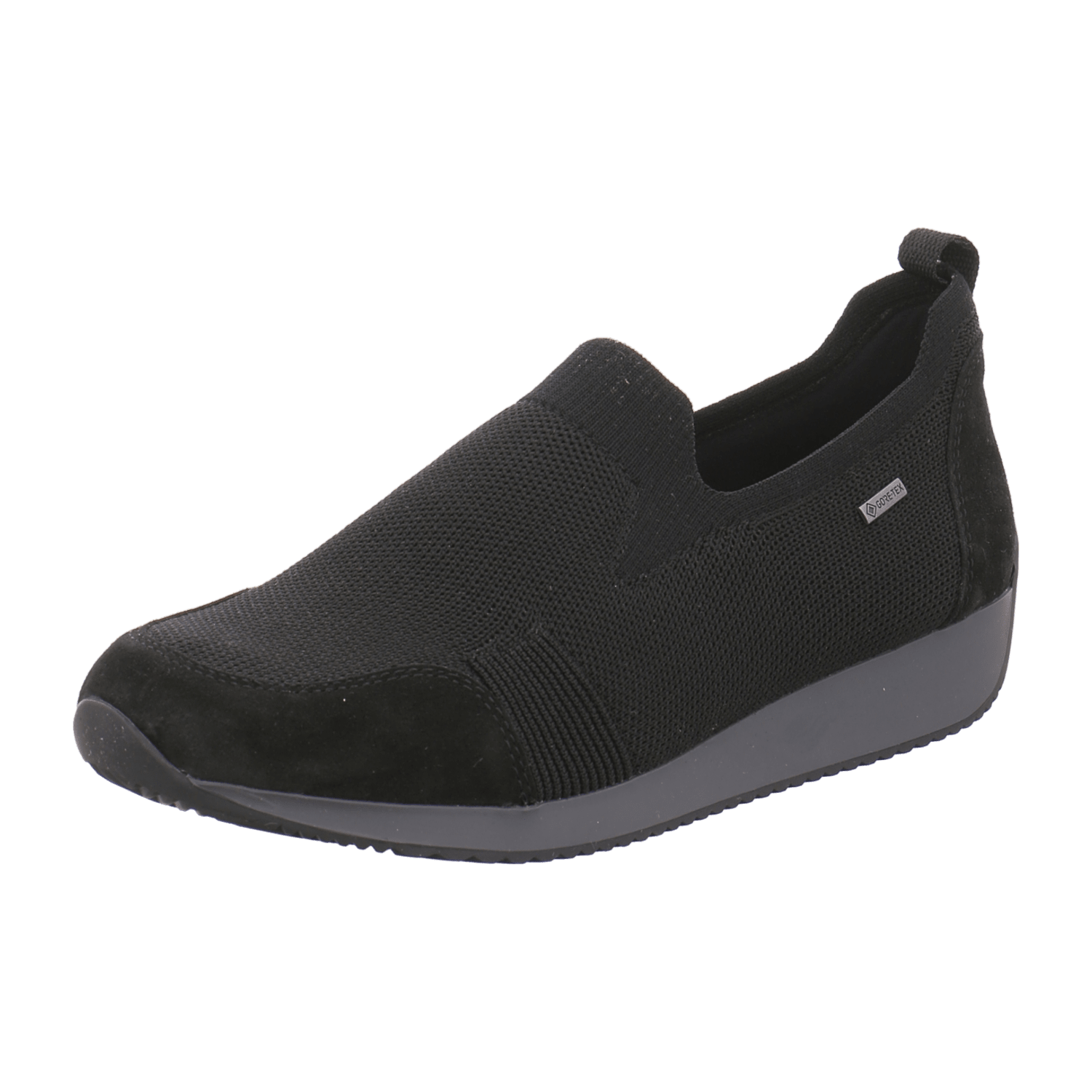 ARA Women's Nubuck Leather Slip-On Loafers with Lacing, Round Toe, Black - Bartel-Shop