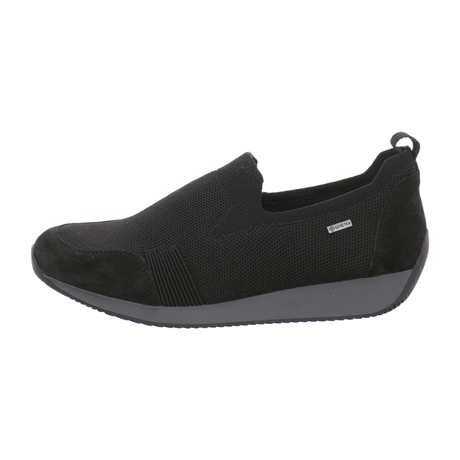 ARA Women's Nubuck Leather Slip-On Loafers with Lacing, Round Toe, Black - Bartel-Shop