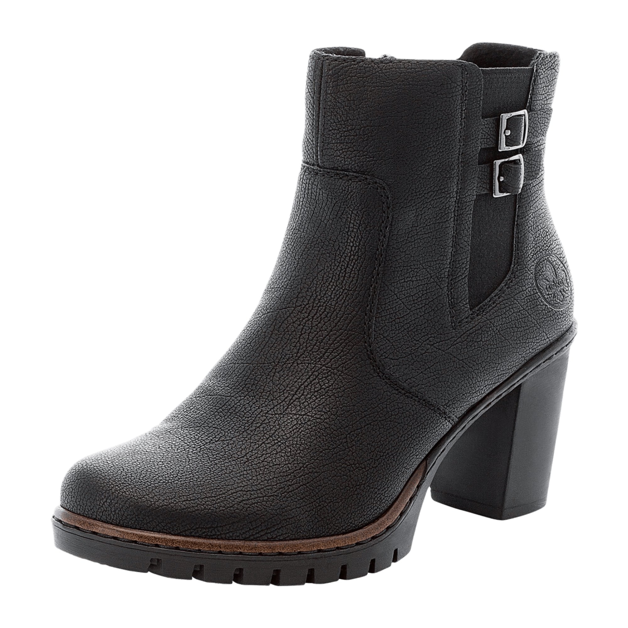 Rieker Black Fashion Ankle Boots for Women with Heel, Fall Winter Synthetic