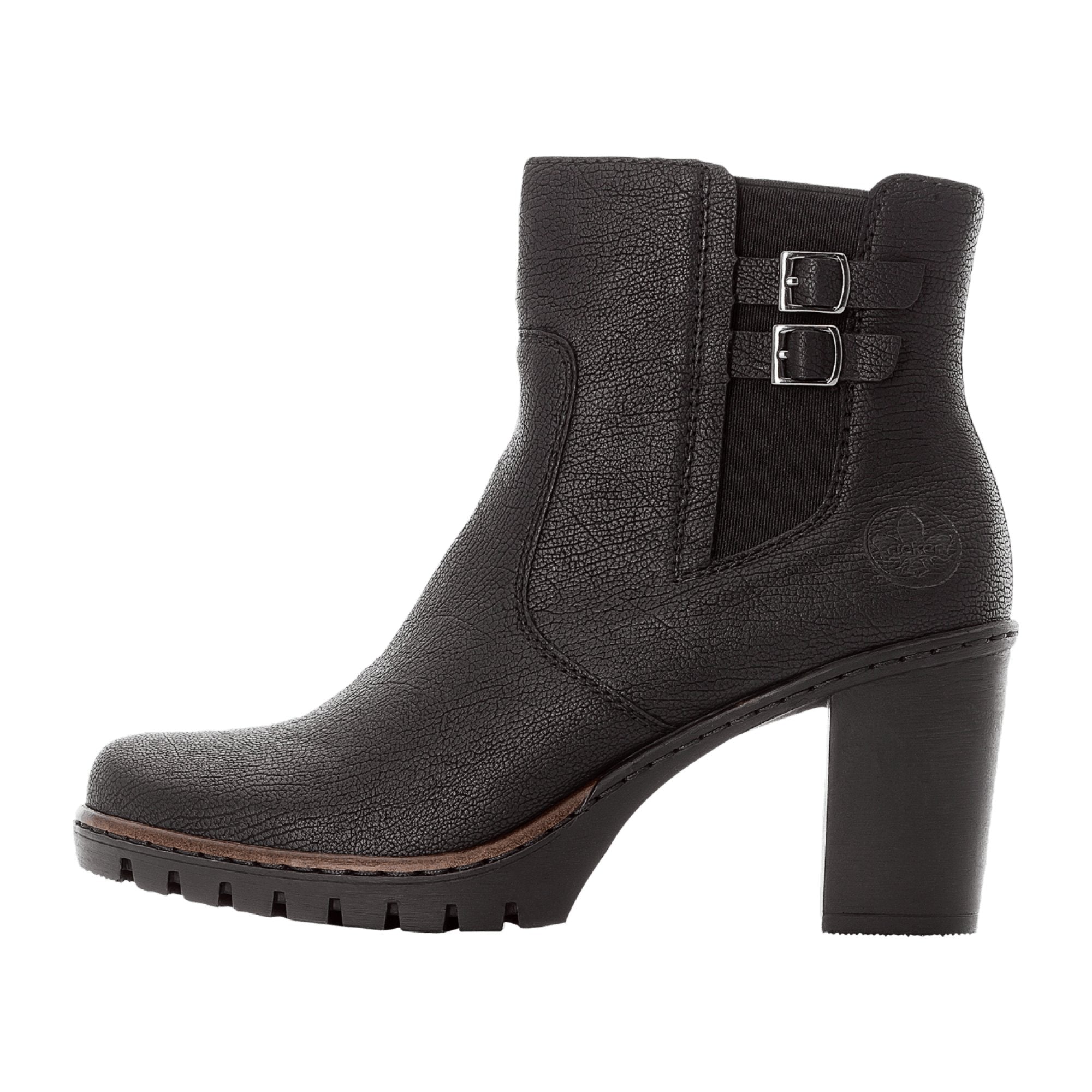 Rieker Black Fashion Ankle Boots for Women with Heel, Fall Winter Synthetic