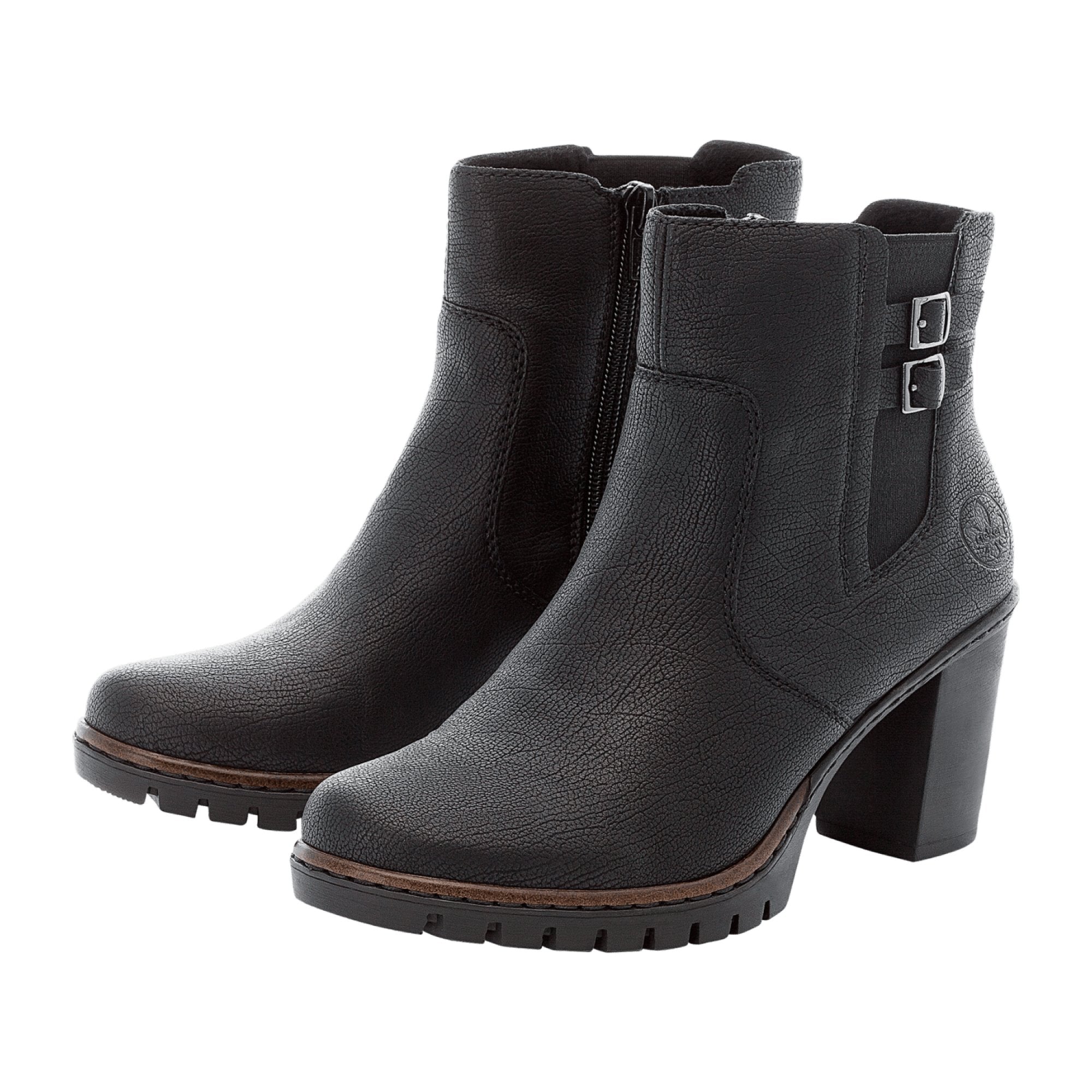 Rieker Black Fashion Ankle Boots for Women with Heel, Fall Winter Synthetic