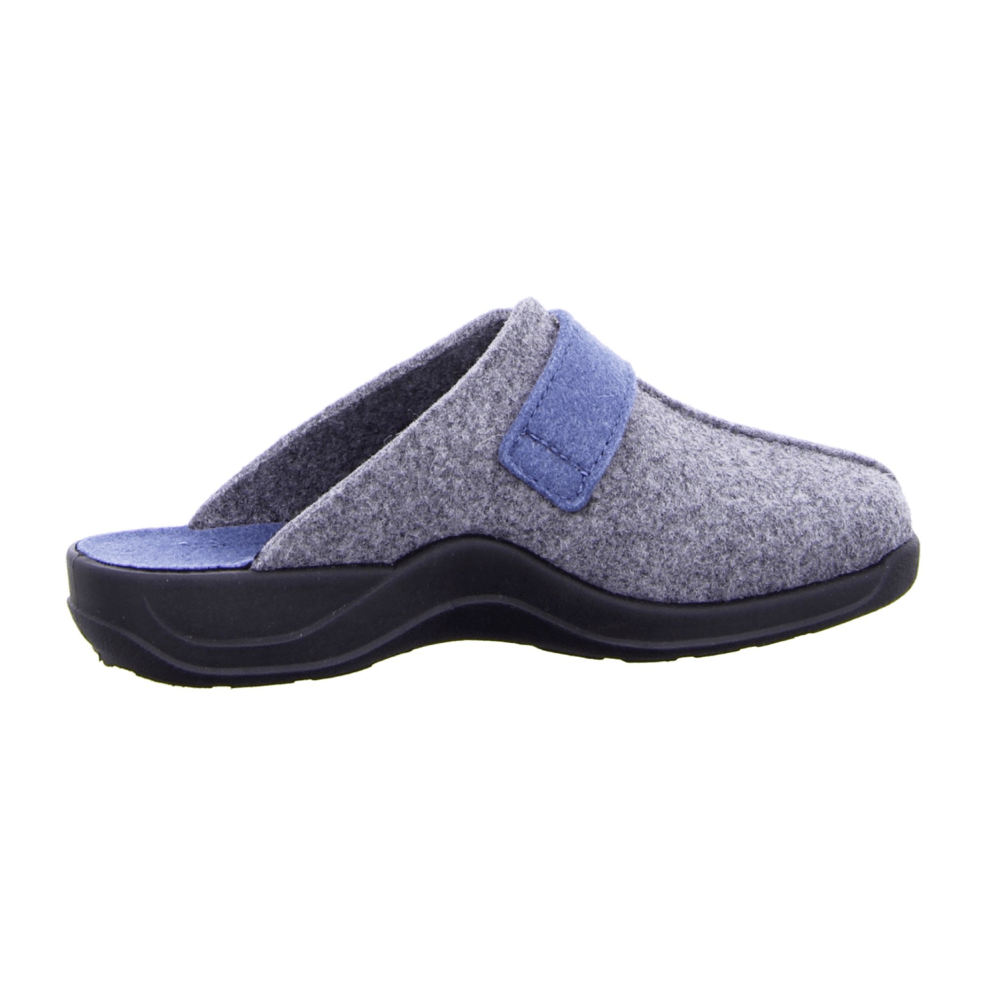 Rohde Vaasa-D Women's Gray Felt Slippers with Velcro Strap and Rubber Sole
