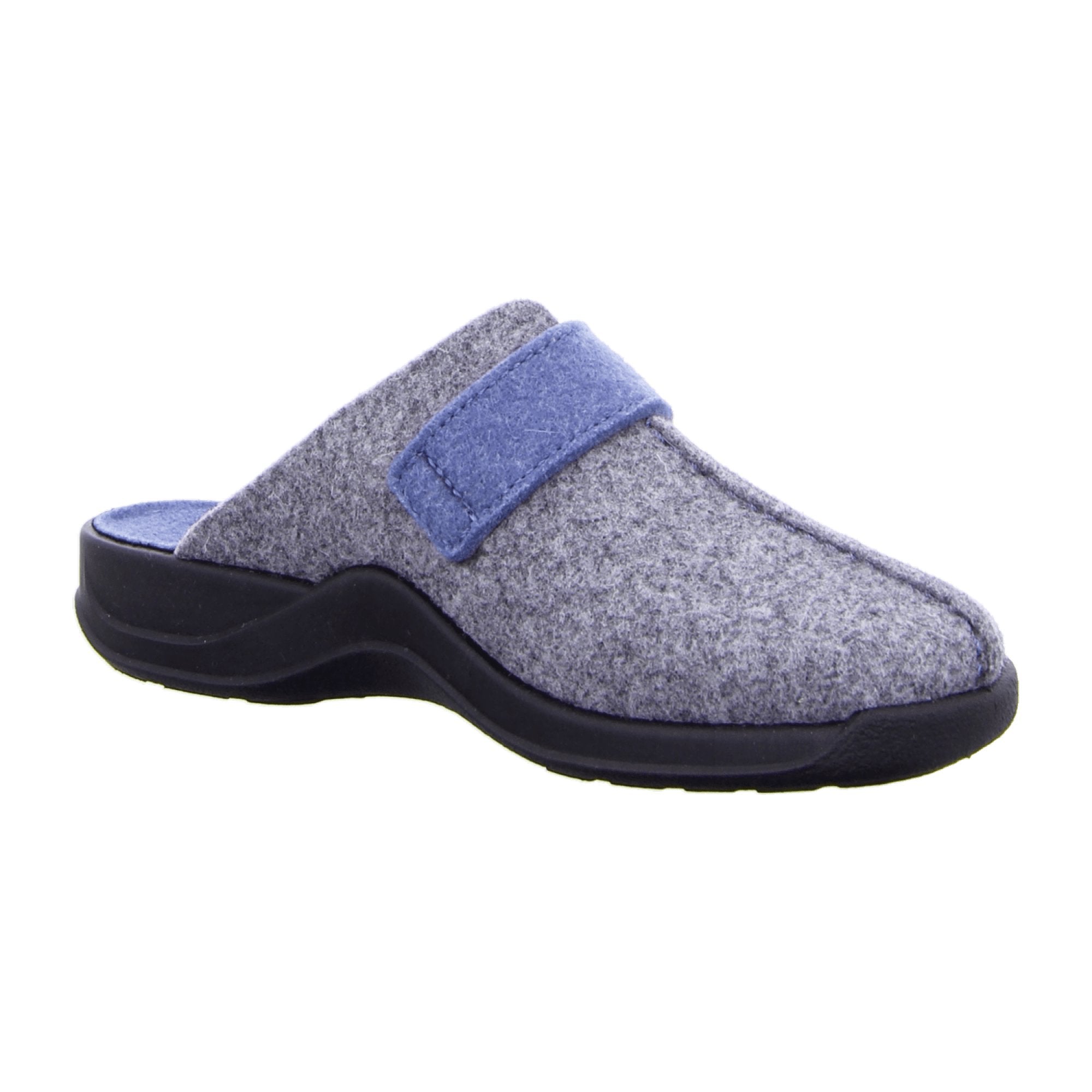 Rohde Vaasa-D Women's Gray Felt Slippers with Velcro Strap and Rubber Sole