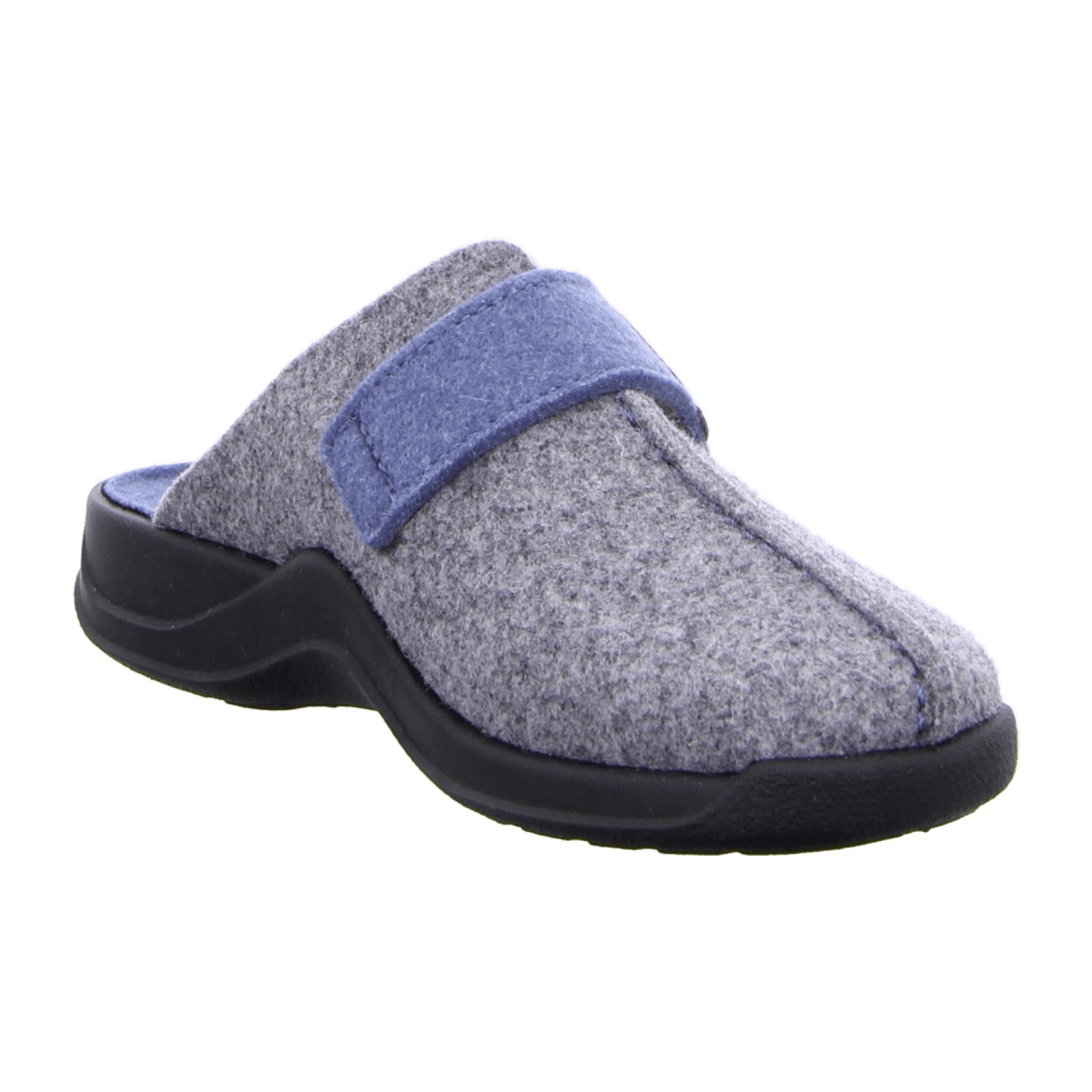 Rohde Vaasa-D Women's Gray Felt Slippers with Velcro Strap and Rubber Sole
