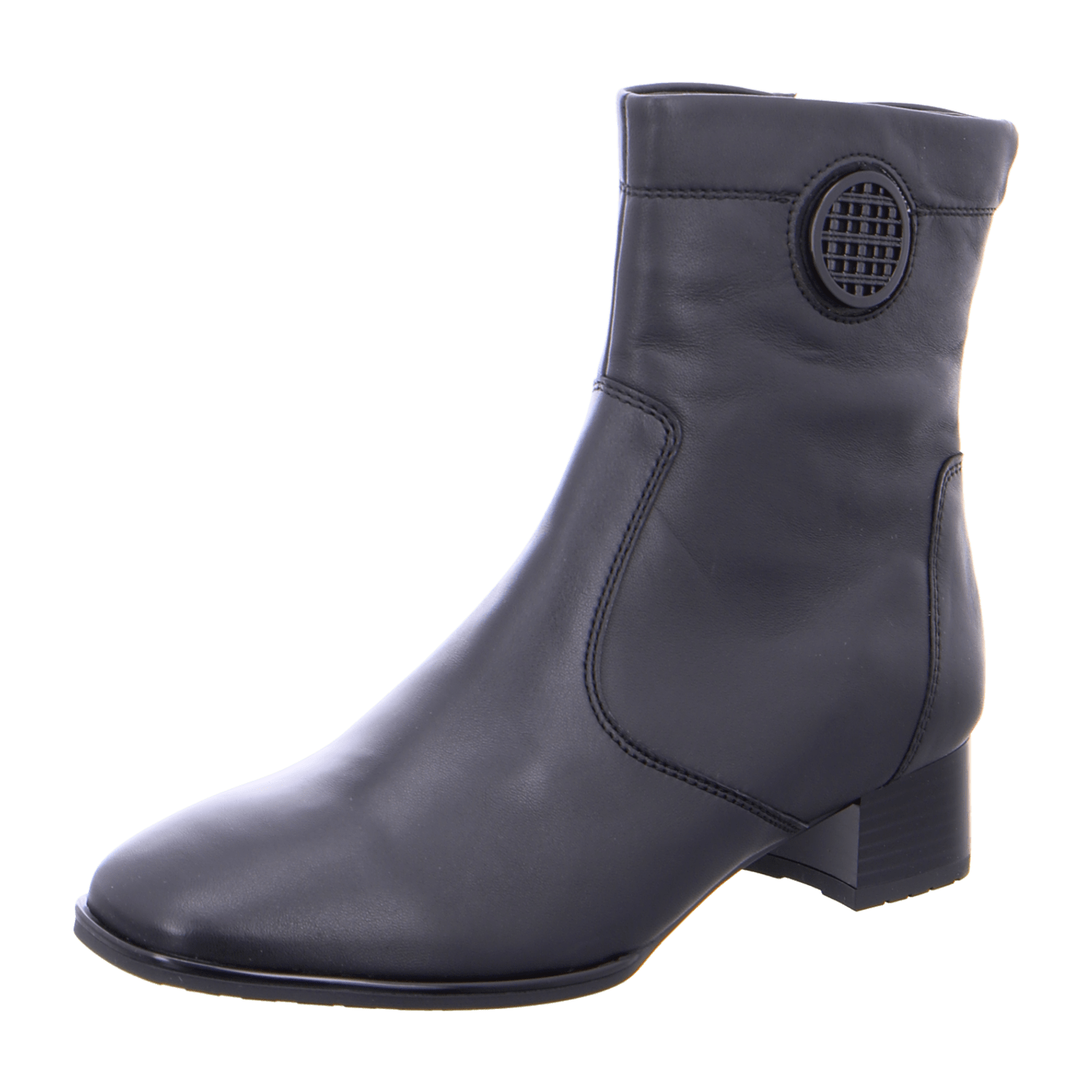 ARA Women's Leather Ankle Boots, Black, Classic Square Toe with Zipper