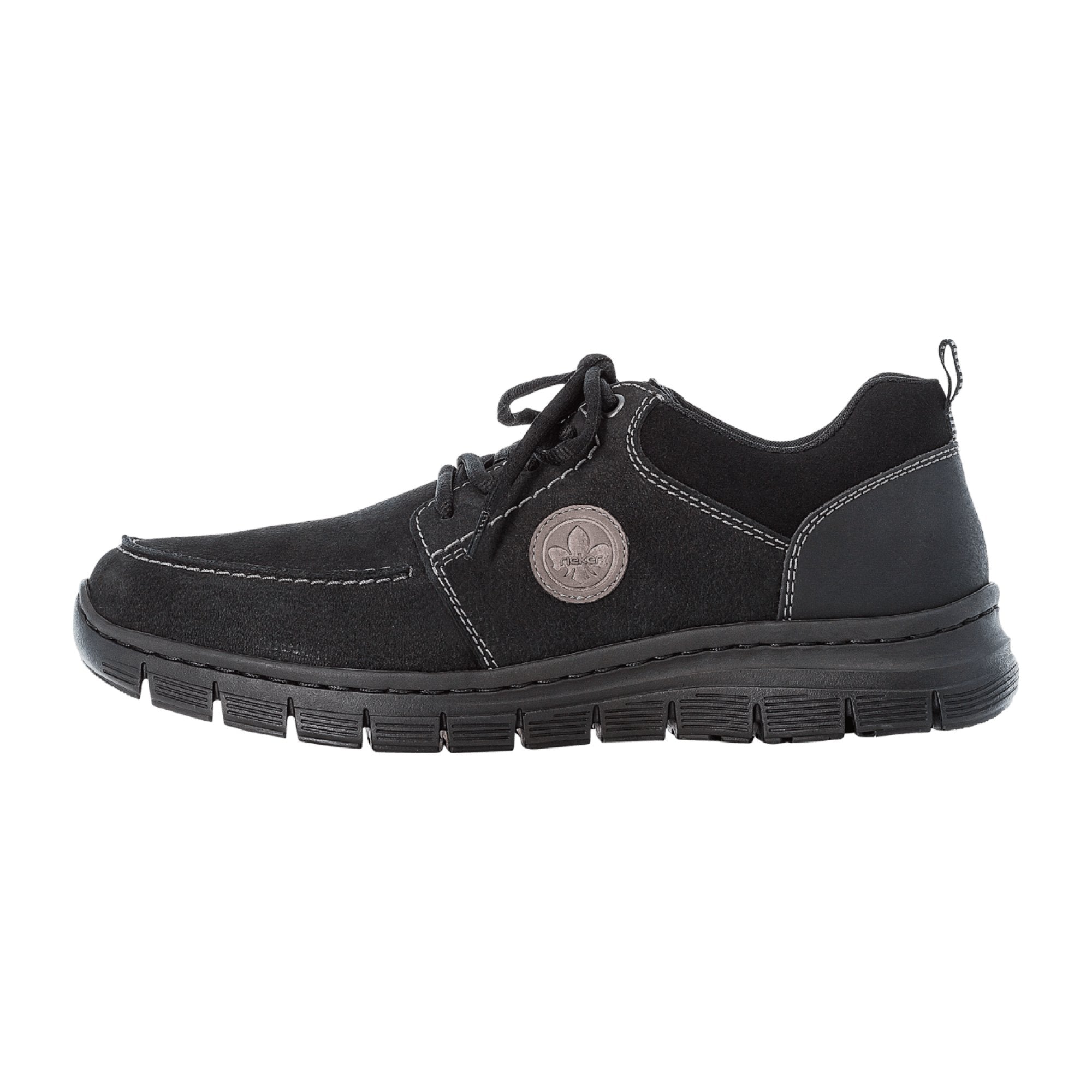 Rieker Comfortable Men's Black Lace-Up Shoes Leather Wide Fit Removable Insole