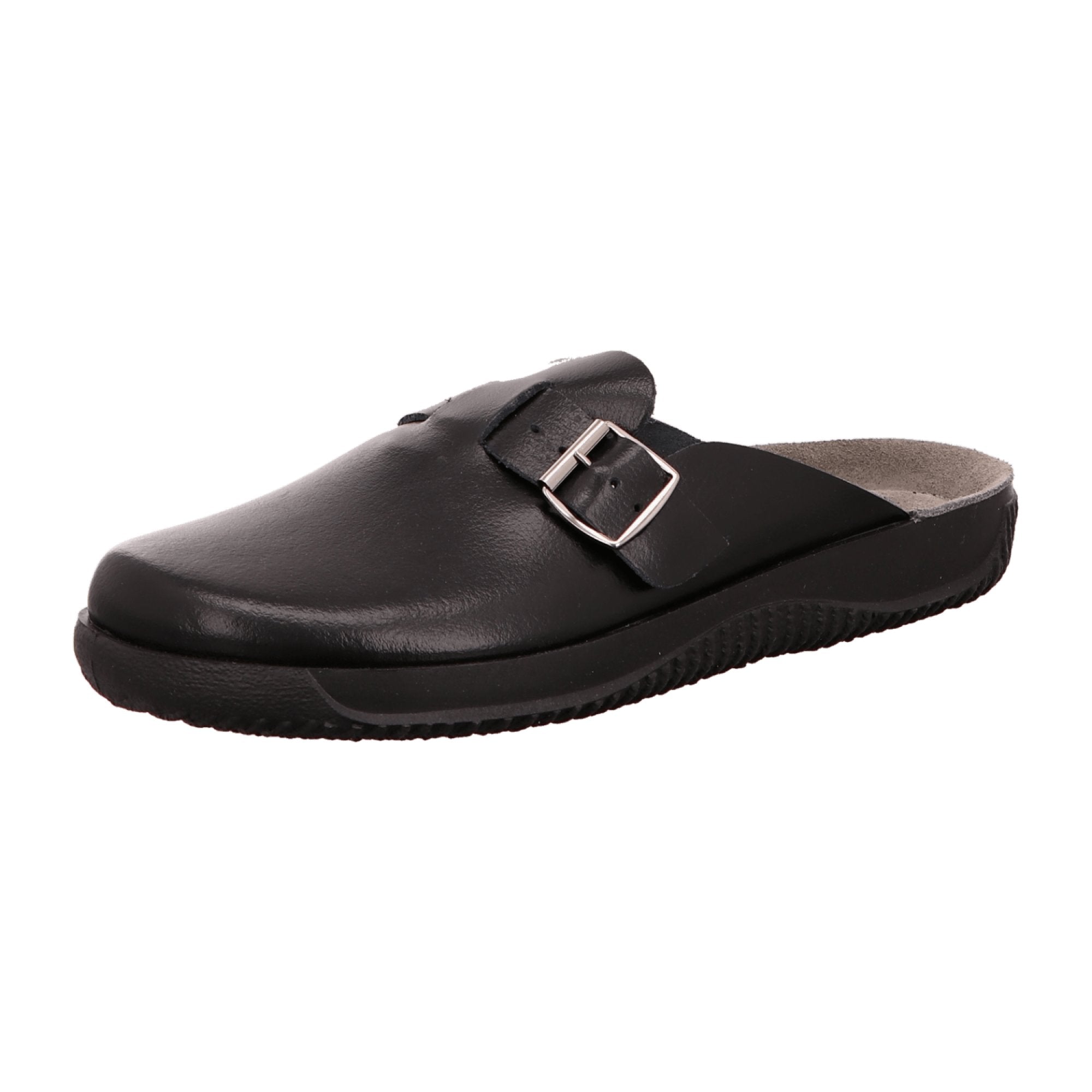 Rohde Black Leather Men's Clogs with Flat Heel and Round Toe