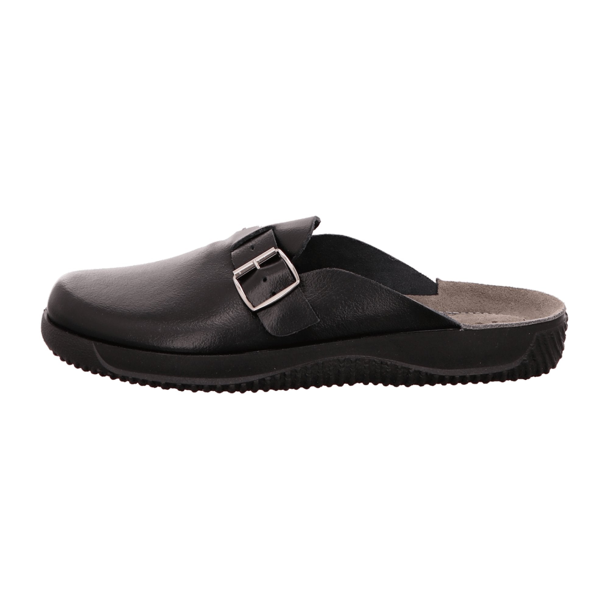 Rohde Black Leather Men's Clogs with Flat Heel and Round Toe