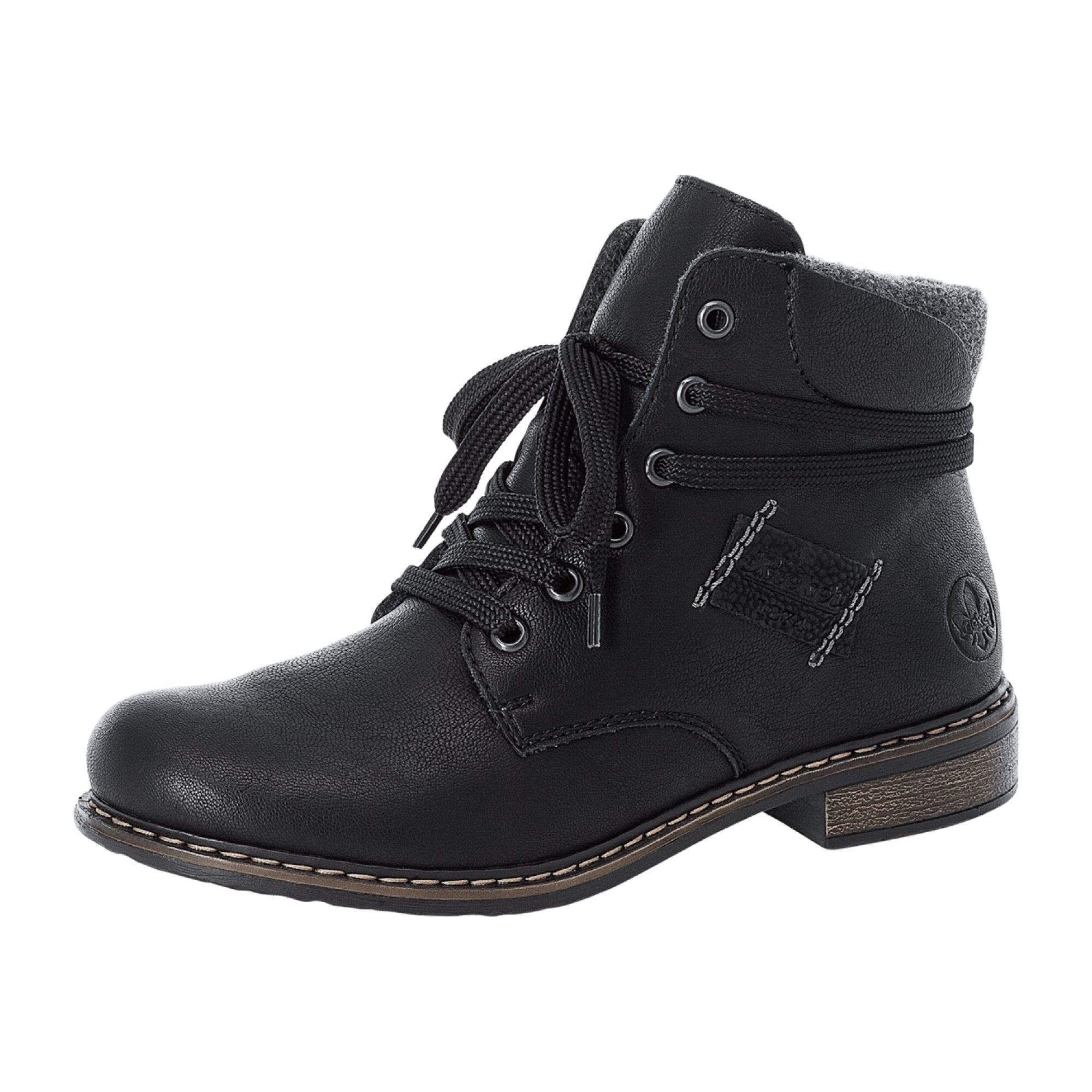 Rieker Women's Black Lace-Up Boots with Zipper and Cushioned Sole