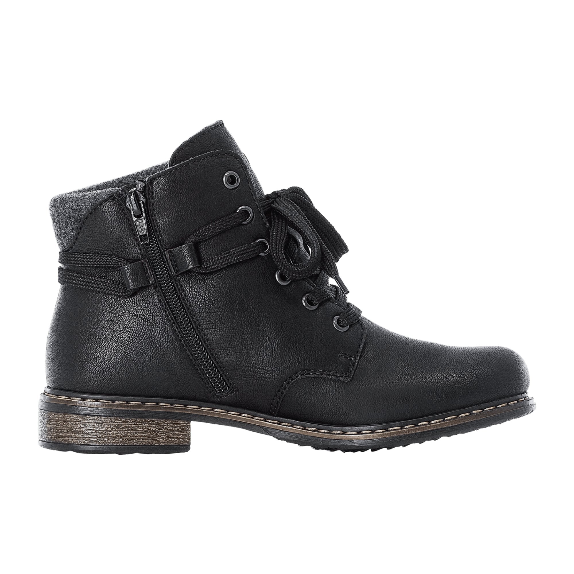 Rieker Women's Black Lace-Up Boots with Zipper and Cushioned Sole