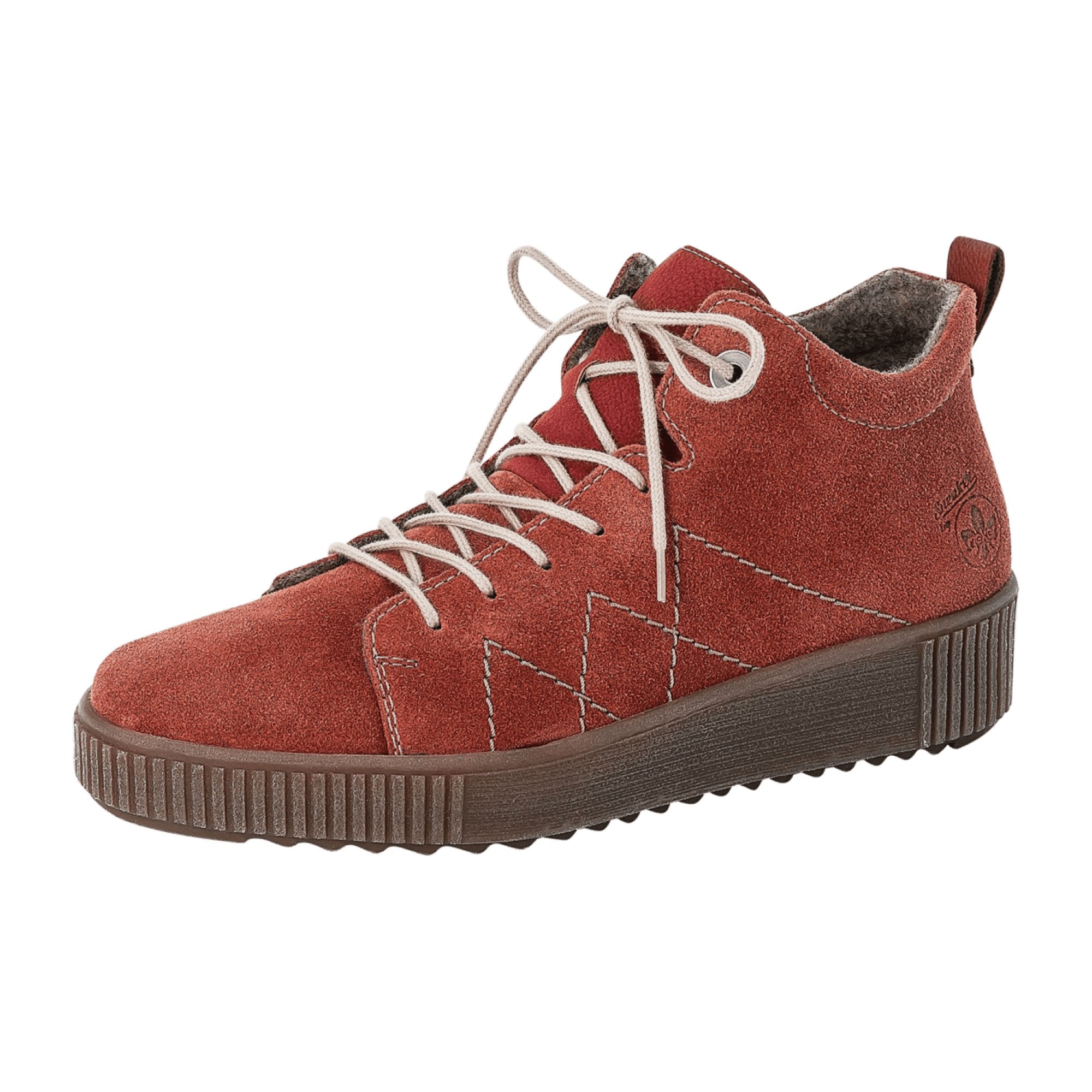 Rieker Women's Red Comfort Lace-Up Shoes Synthetic Material Normal Width