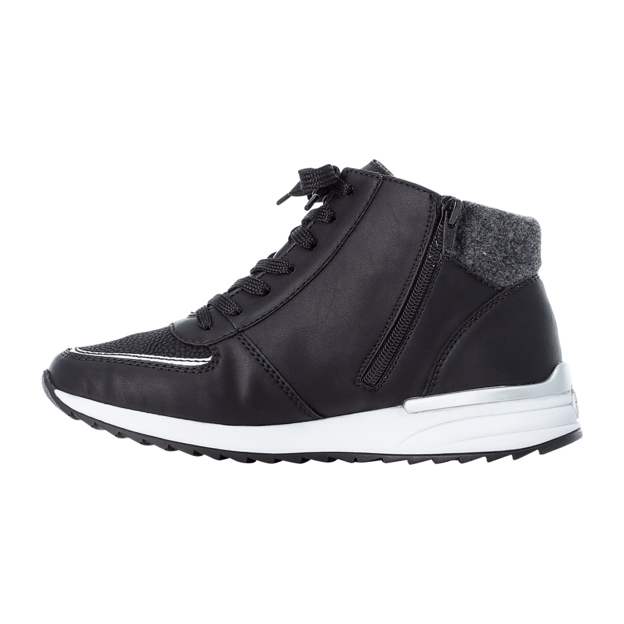 Rieker Women's Black Flat Shoes with Zipper and Laces Warm Lined Synthetic Leather