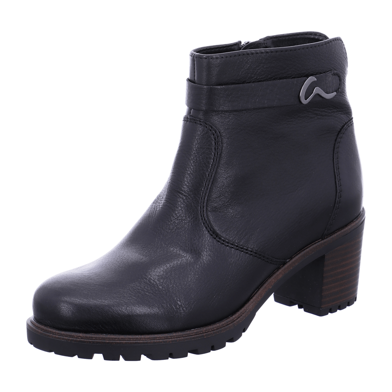 ARA MANTOVA Women's Leather Ankle Boots with Zipper, Black Classic Round Toe