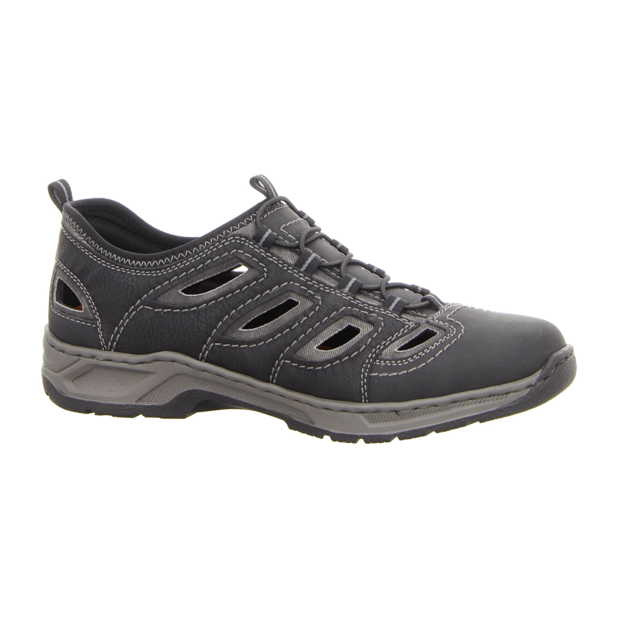 Rieker 14266 Black Slip-On Shoes with Elastic Inserts and Cushioned Insole