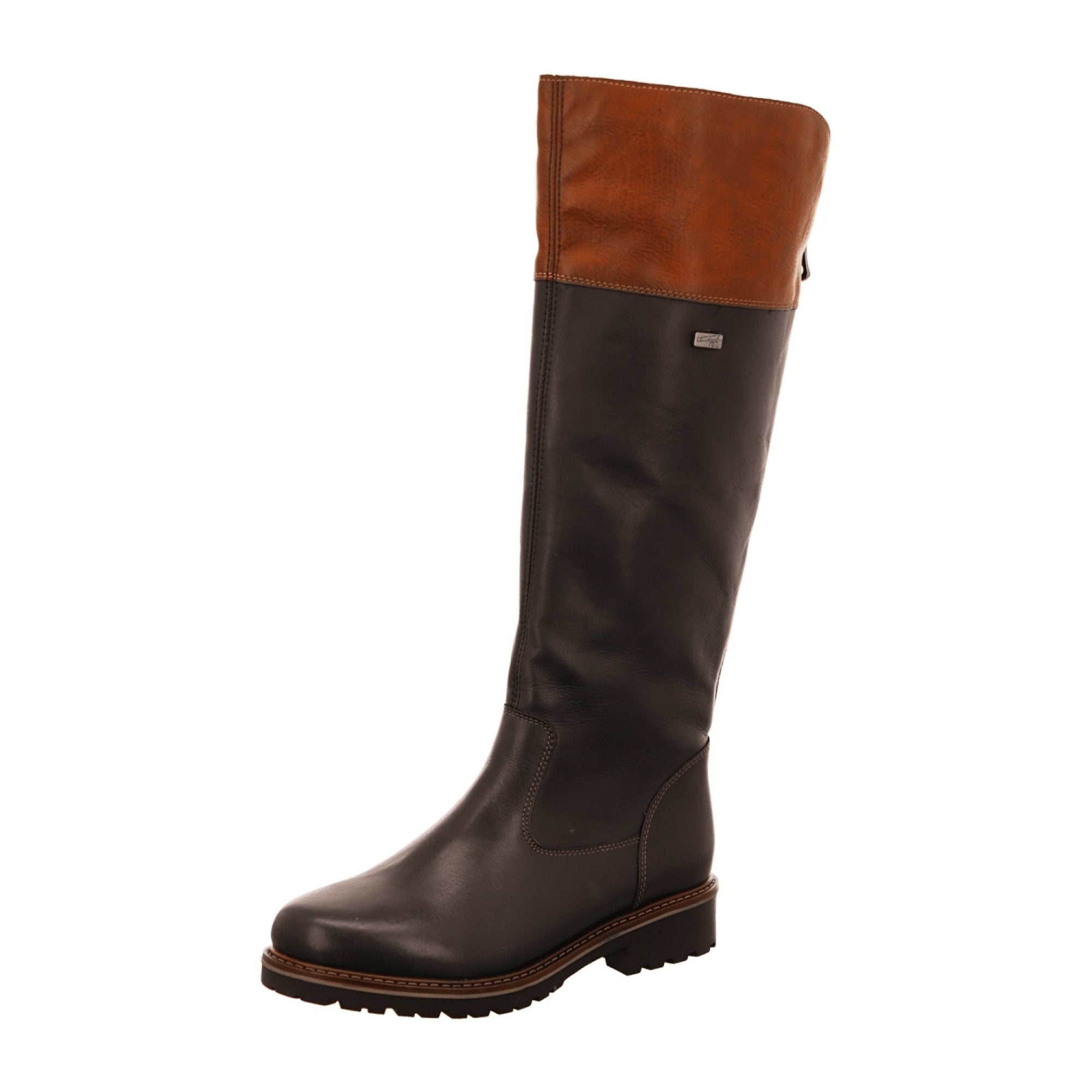 Remonte Women's Knee-High Brown Leather Boots with Block Heel and Zip Closure