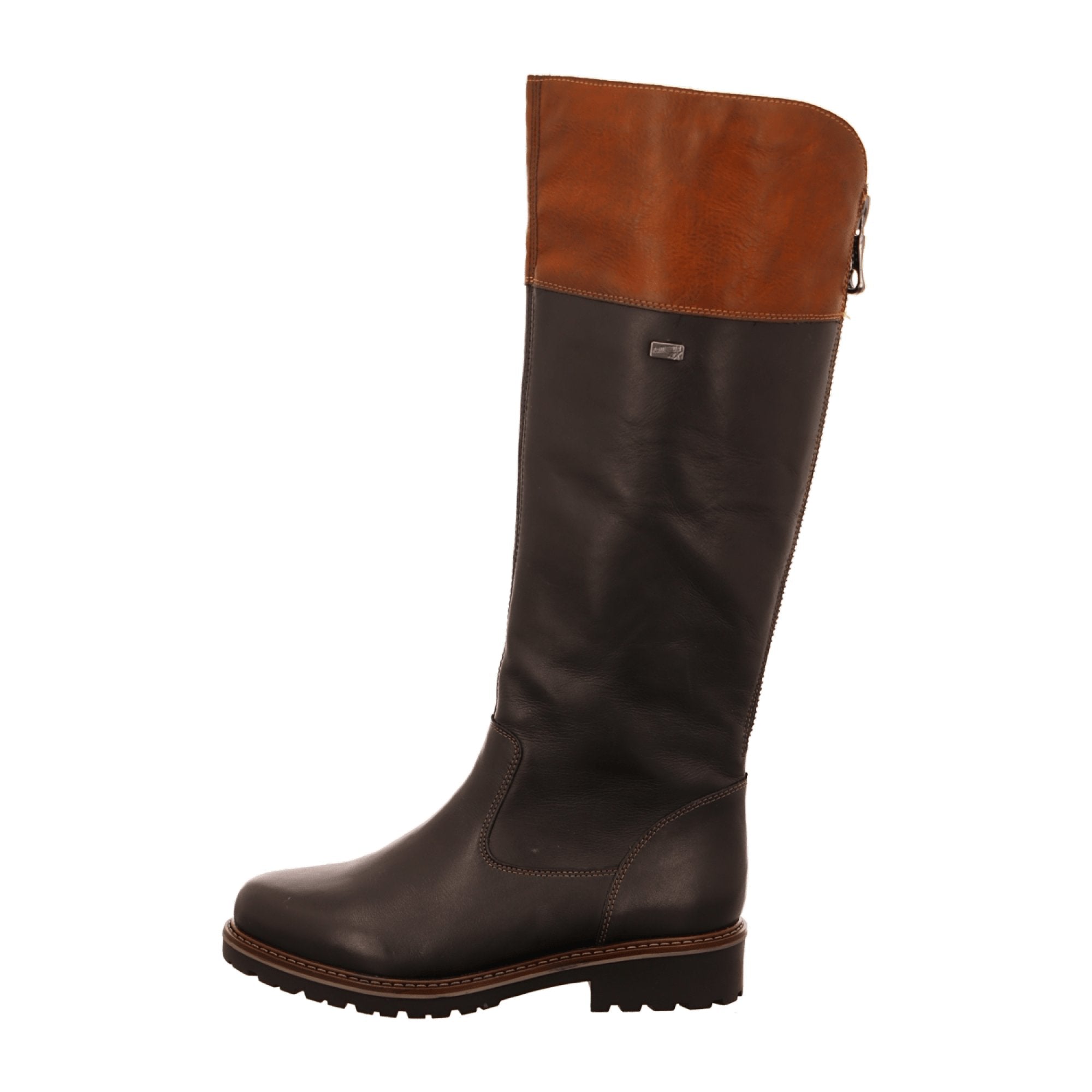 Remonte Women's Knee-High Brown Leather Boots with Block Heel and Zip Closure