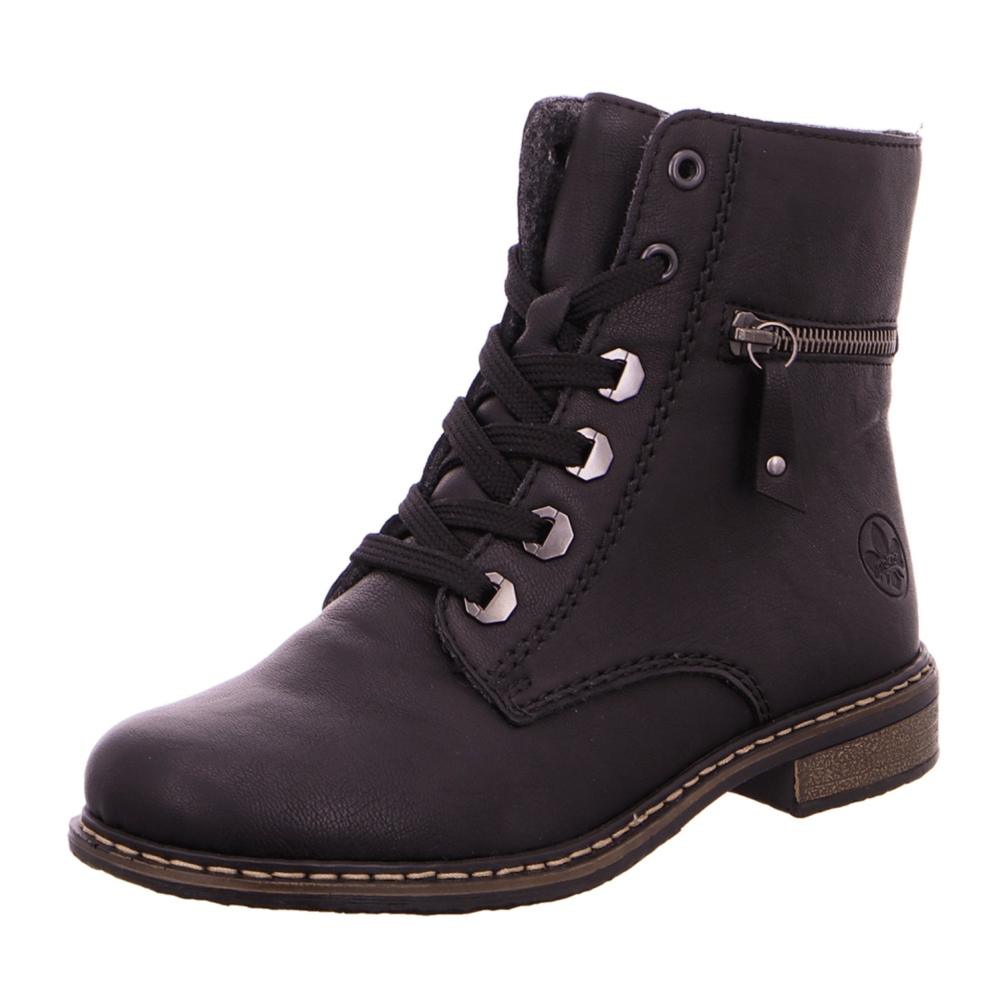 Rieker Women's Black Lace-Up Ankle Boots with Warm Lining and Shock Absorbing Sole
