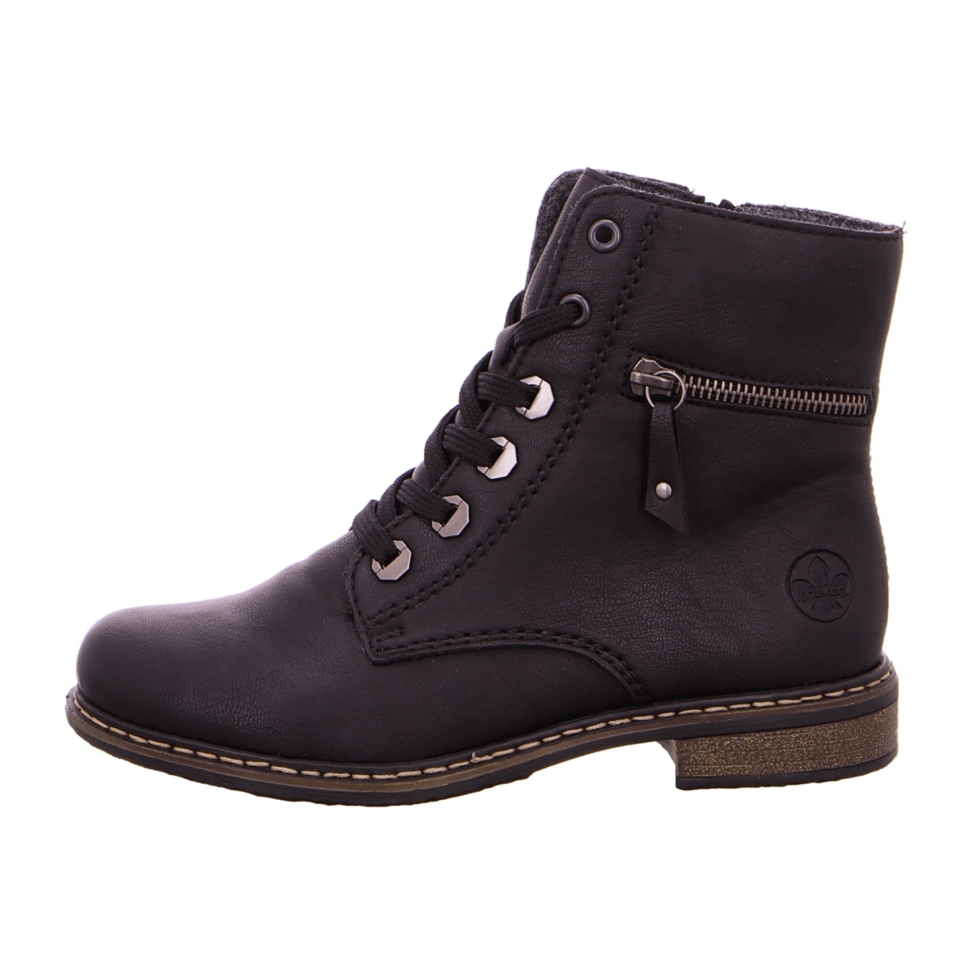 Rieker Women's Black Lace-Up Ankle Boots with Warm Lining and Shock Absorbing Sole