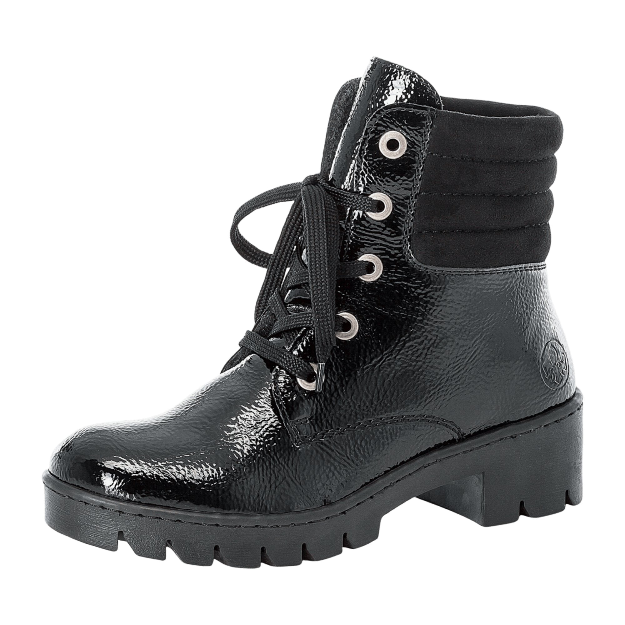 Rieker Comfortable Women's Black Ankle Boots X5704-00 Lace-Up Block Heel