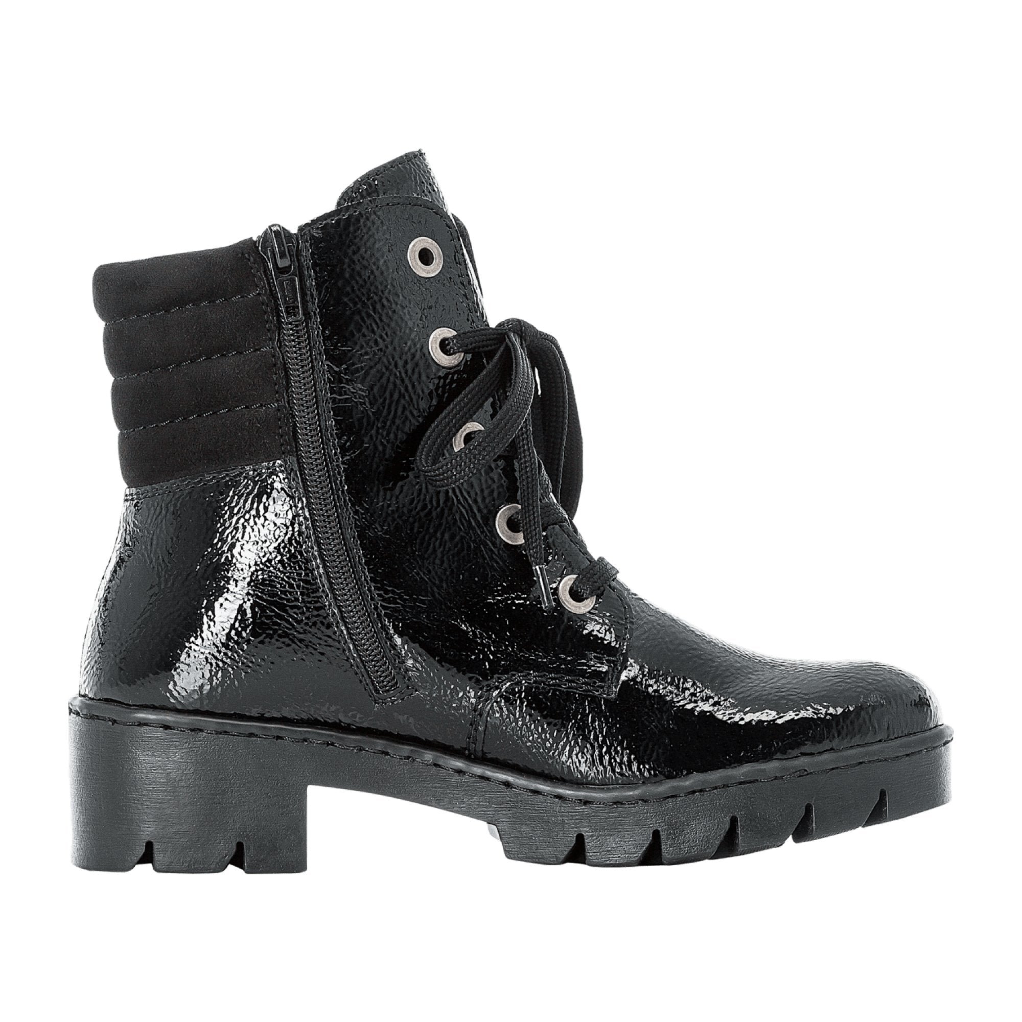 Rieker Comfortable Women's Black Ankle Boots X5704-00 Lace-Up Block Heel
