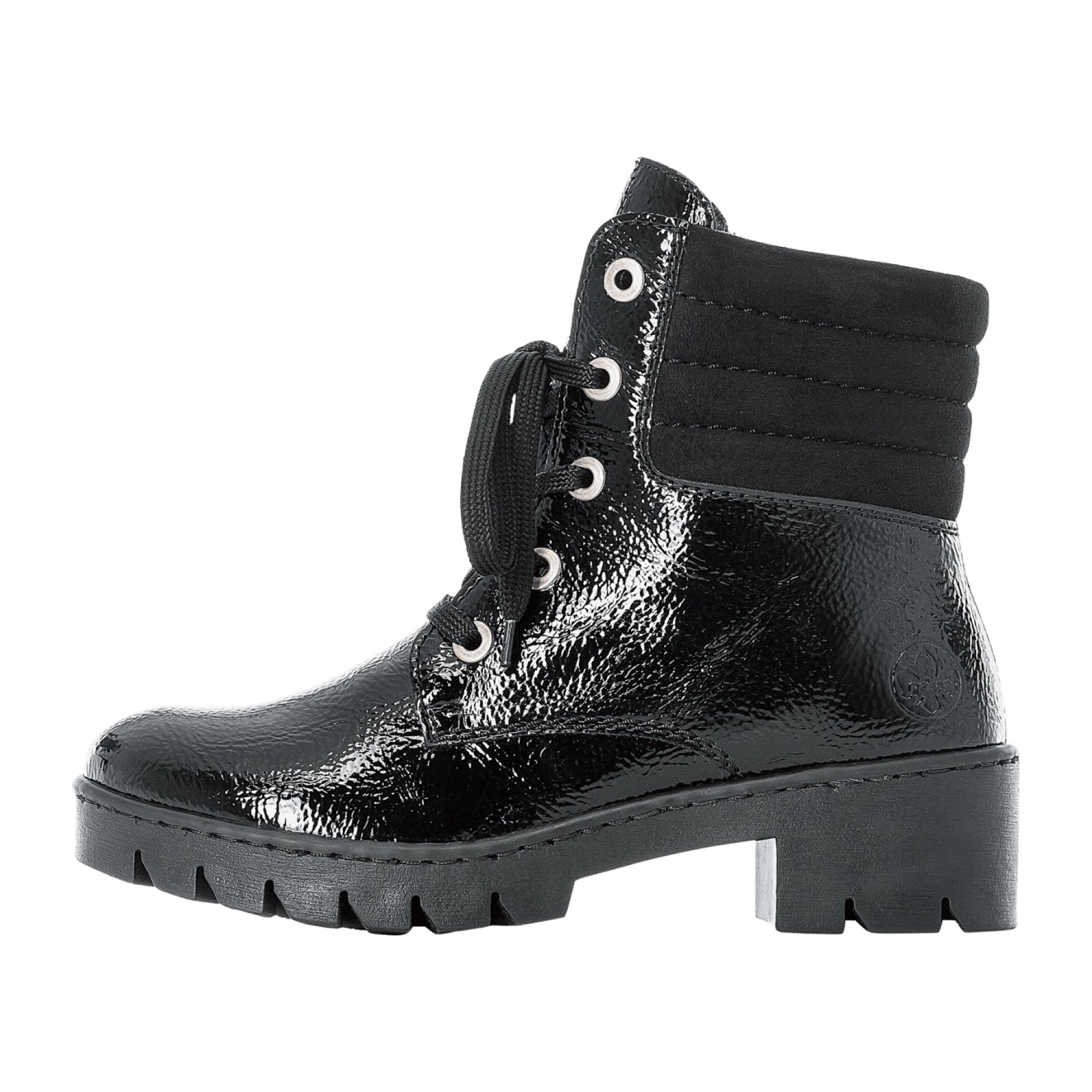 Rieker Comfortable Women's Black Ankle Boots X5704-00 Lace-Up Block Heel