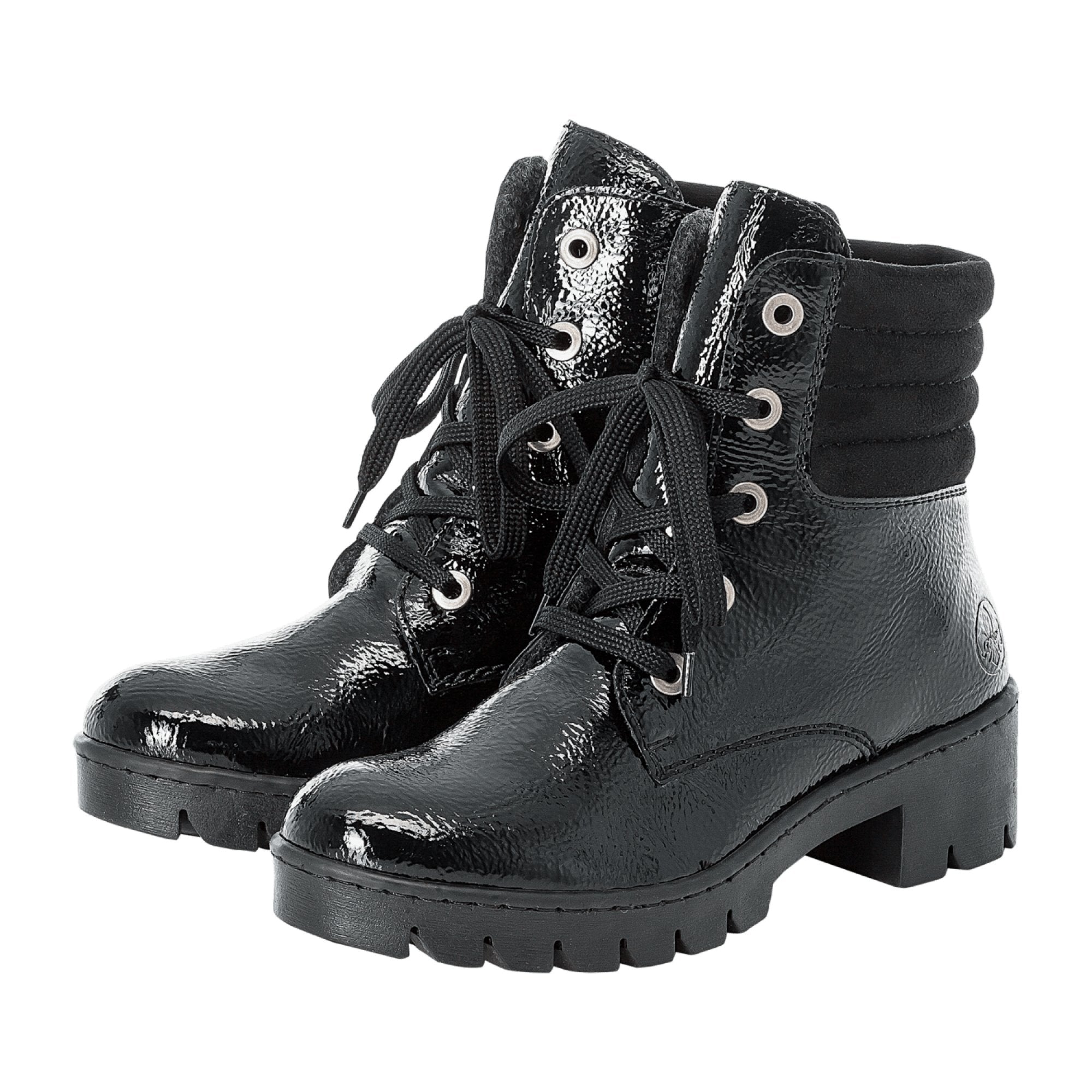 Rieker Comfortable Women's Black Ankle Boots X5704-00 Lace-Up Block Heel
