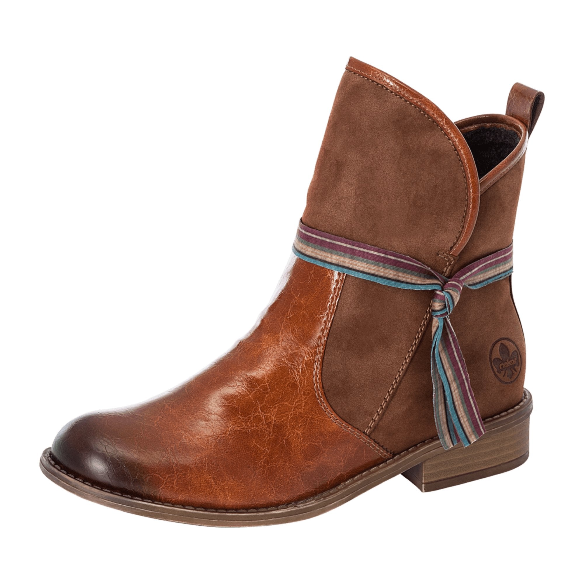 Rieker Women's Brown Comfort Ankle Boots 727K9-23 Block Heel Round Toe