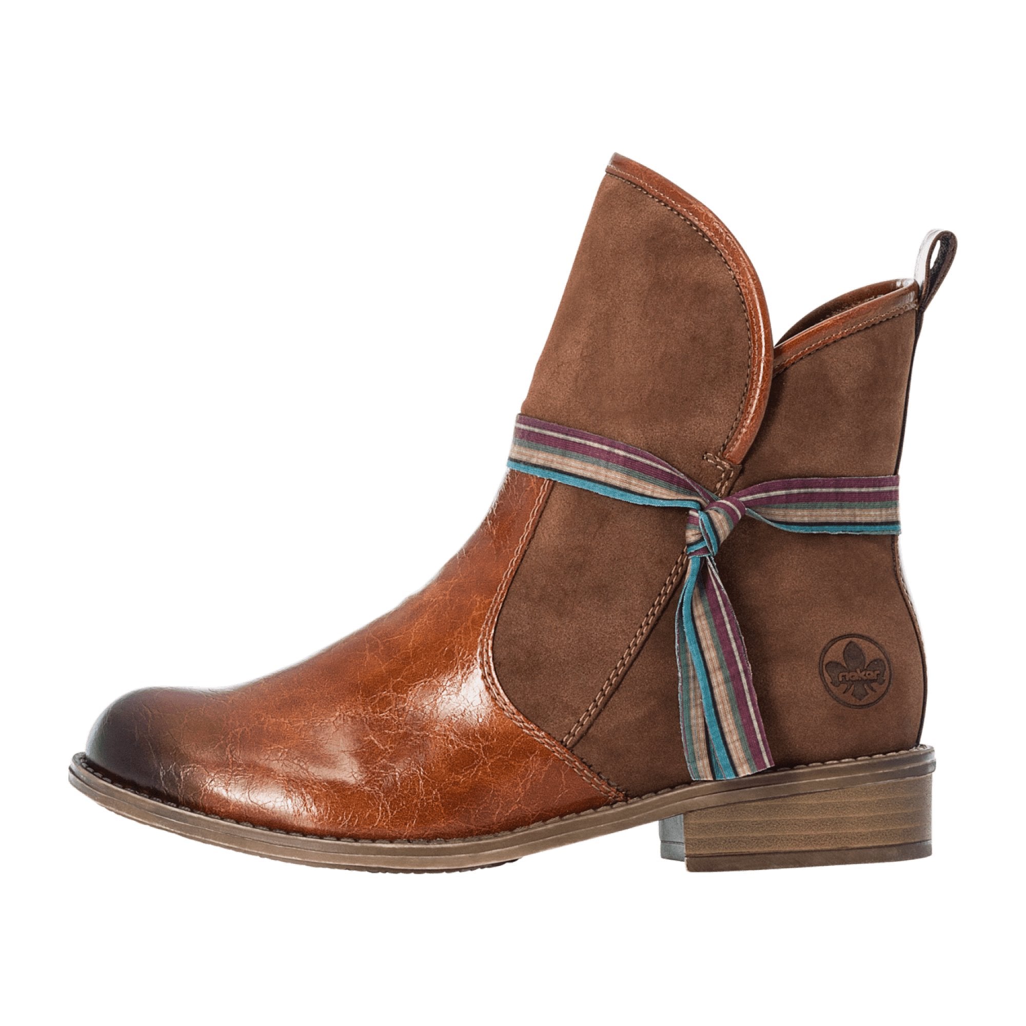 Rieker Women's Brown Comfort Ankle Boots 727K9-23 Block Heel Round Toe