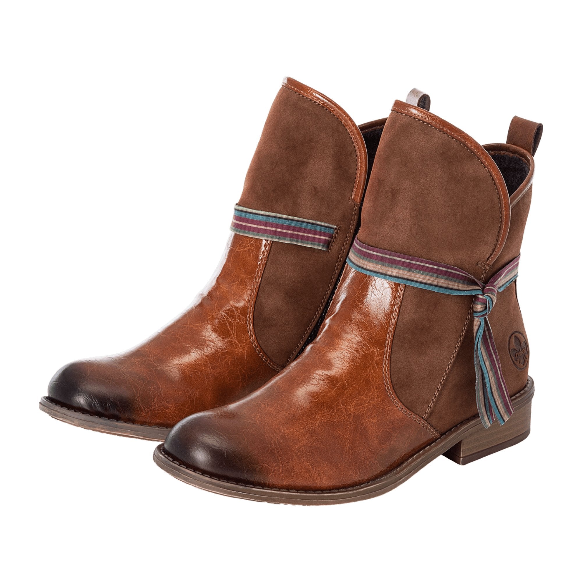 Rieker Women's Brown Comfort Ankle Boots 727K9-23 Block Heel Round Toe