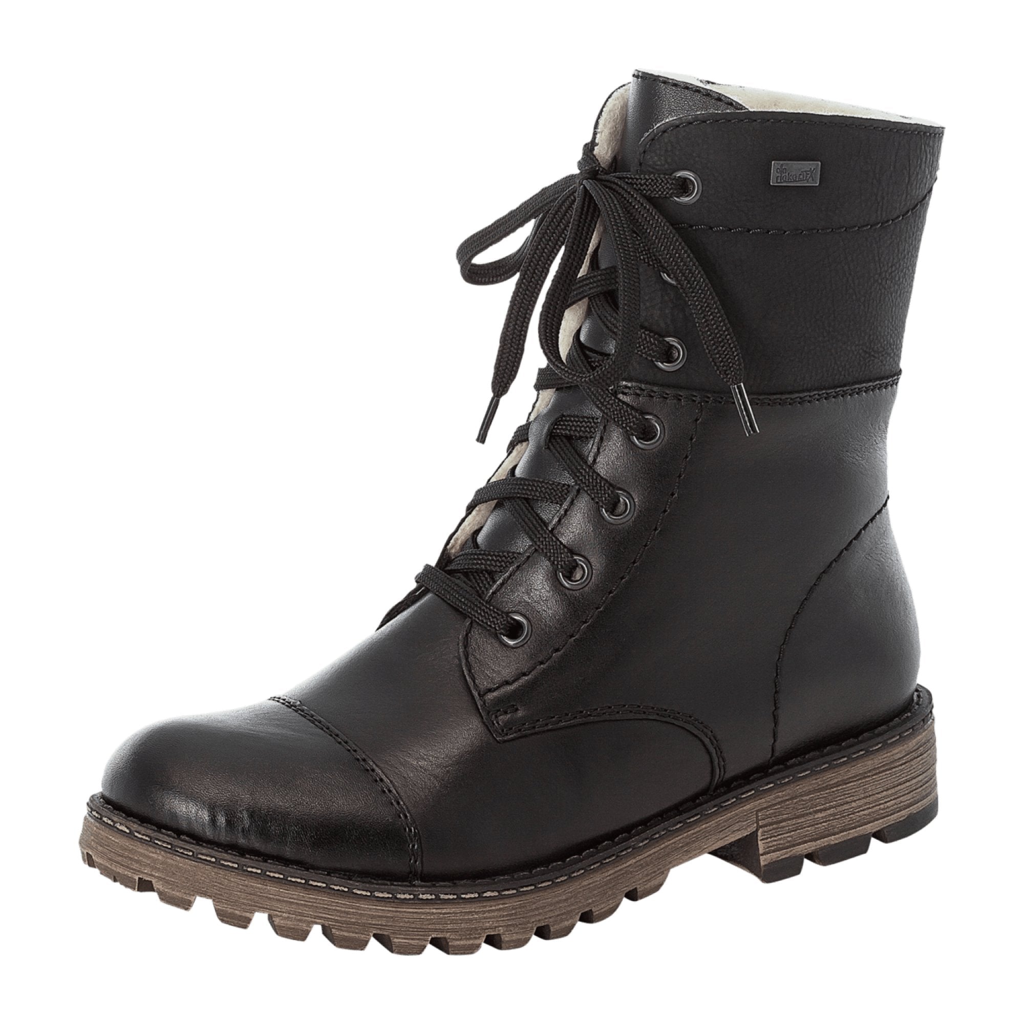 Rieker Black Leather Women's Boots with Zipper and Laces for Fall/Winter