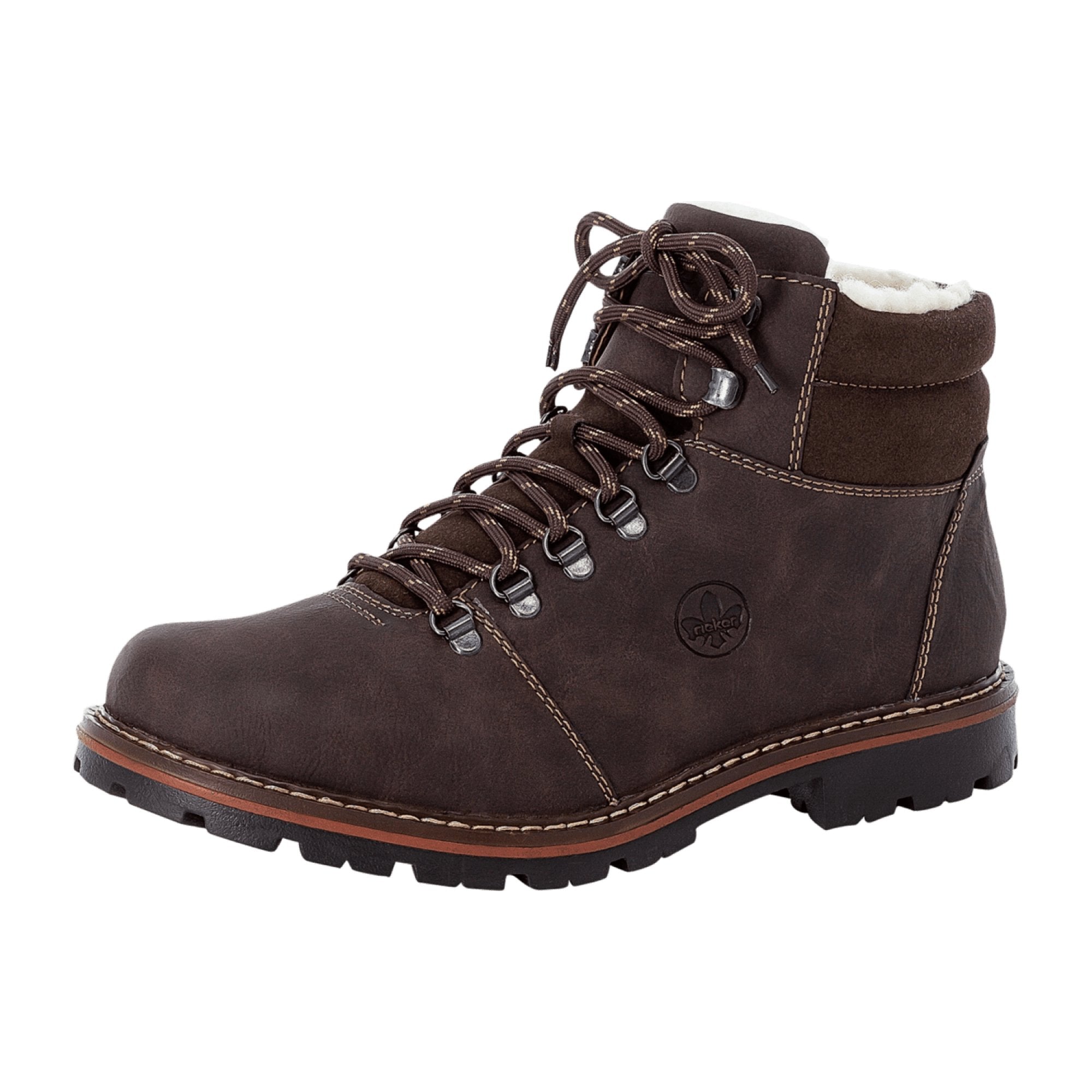 Rieker Men's Brown Lace-Up Warm Lined Boots Synthetic Leather Comfortable Winter